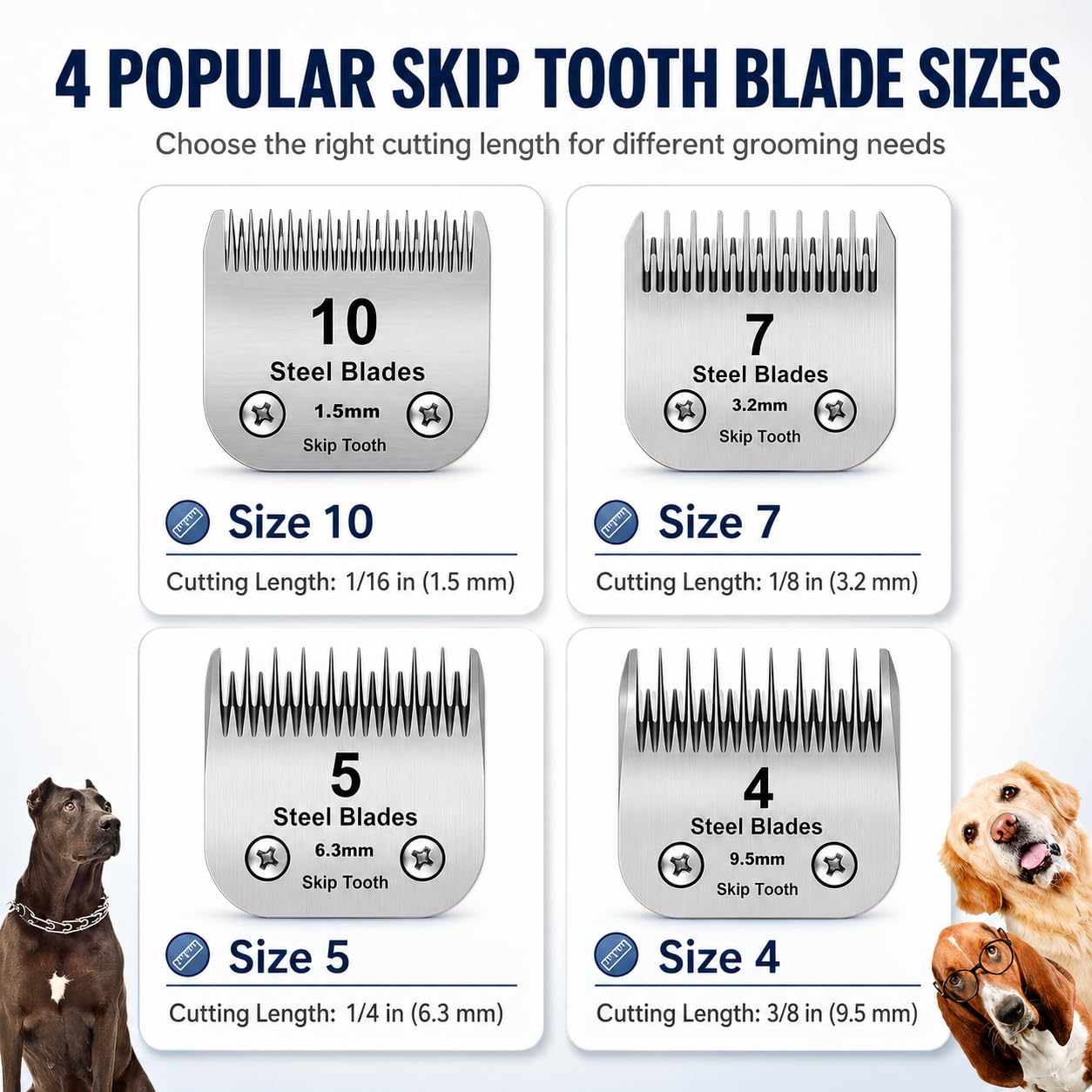10+7+5+4 Skip tooth Detachable Pet Dog Grooming Steel Blades Set