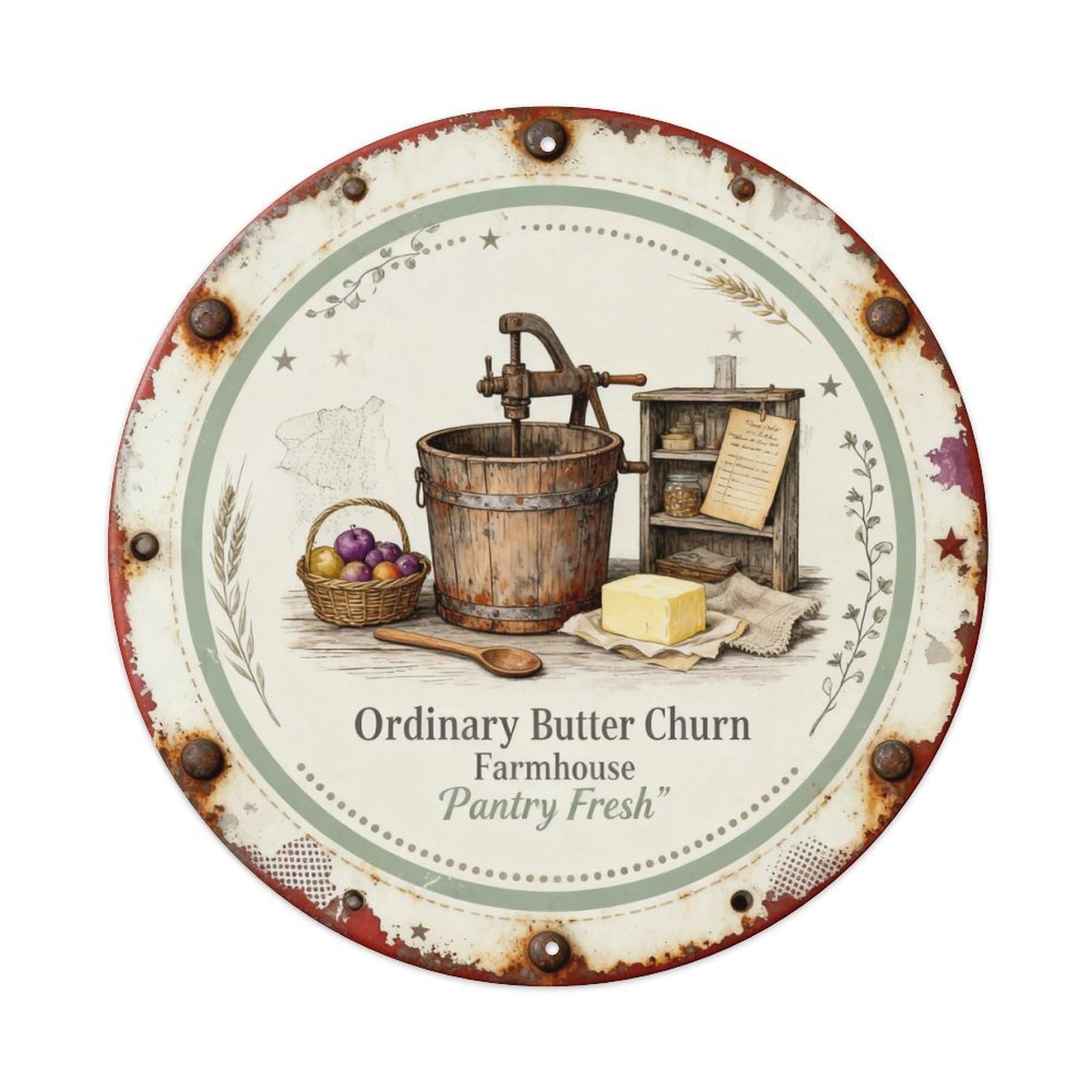 Blackberry Butter Churn Metal Tin Sign Plaque