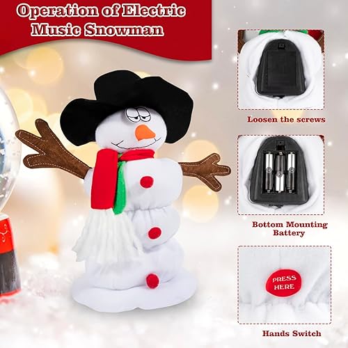 Miniatura 4 de Muñeco de nieve de peluche que canta y baila, muñeco de nieve musical de Papá Noel con 6 canciones de Navidad para decoración de Navidad