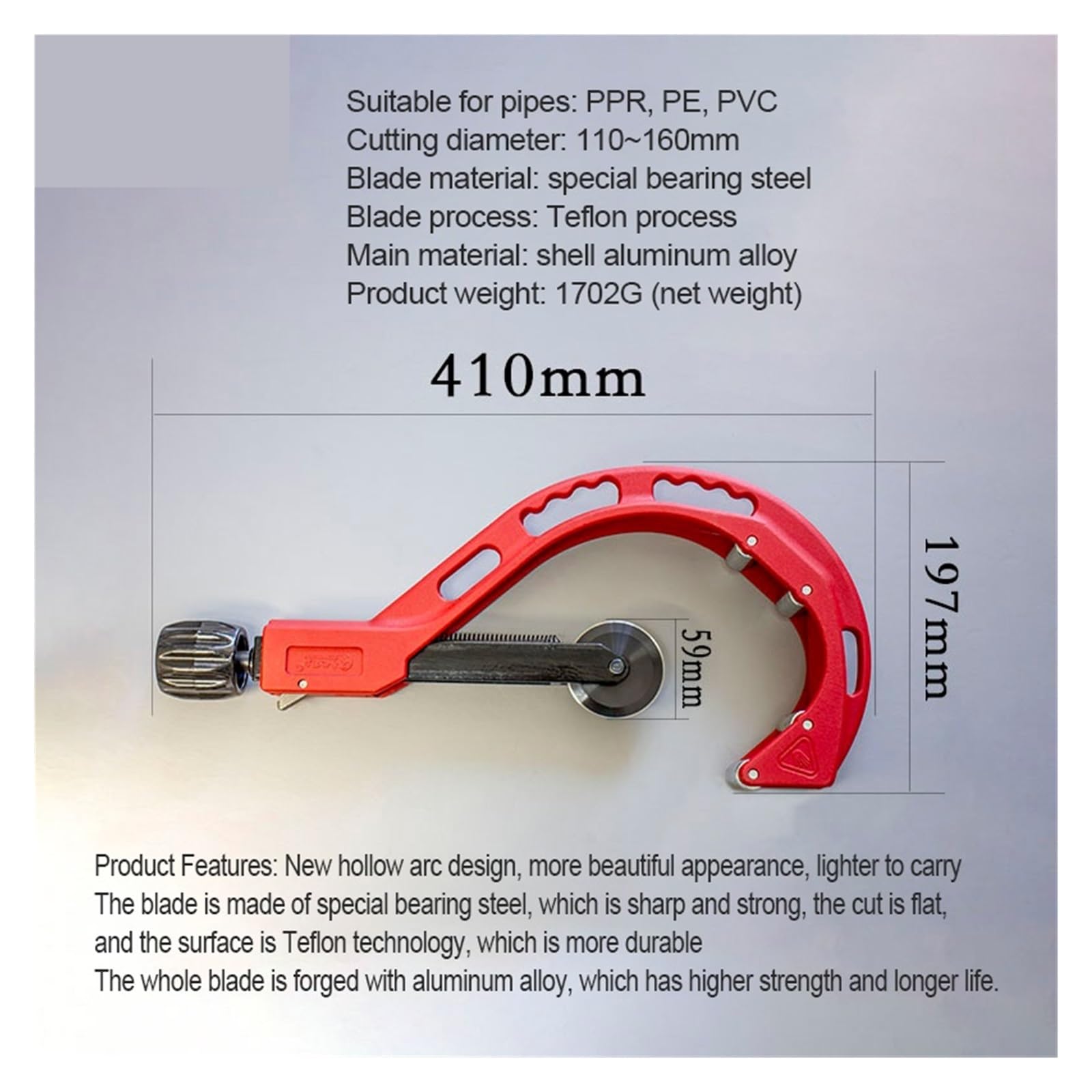 Typ Rolkowy Obcinak Do Rur Ze Stali Nierdzewnej Metalowe Nożyczki 110-200 Mm PVC/PP/PE Łożysko Rura Miedziana Narzędzia Cięcia Hydraulicznego Wysoka Jakość CięCia(110-200mm)