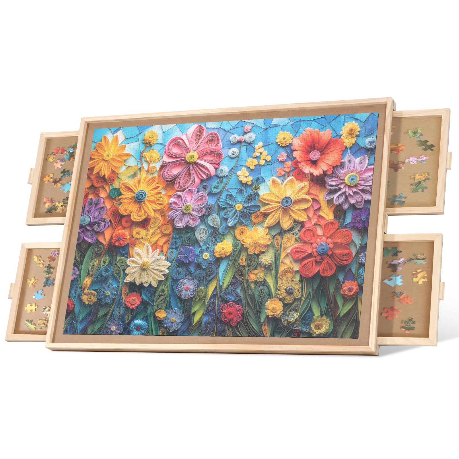 2000-Piece Puzzle Board with 4 Drawers Lazy Susan - Portable