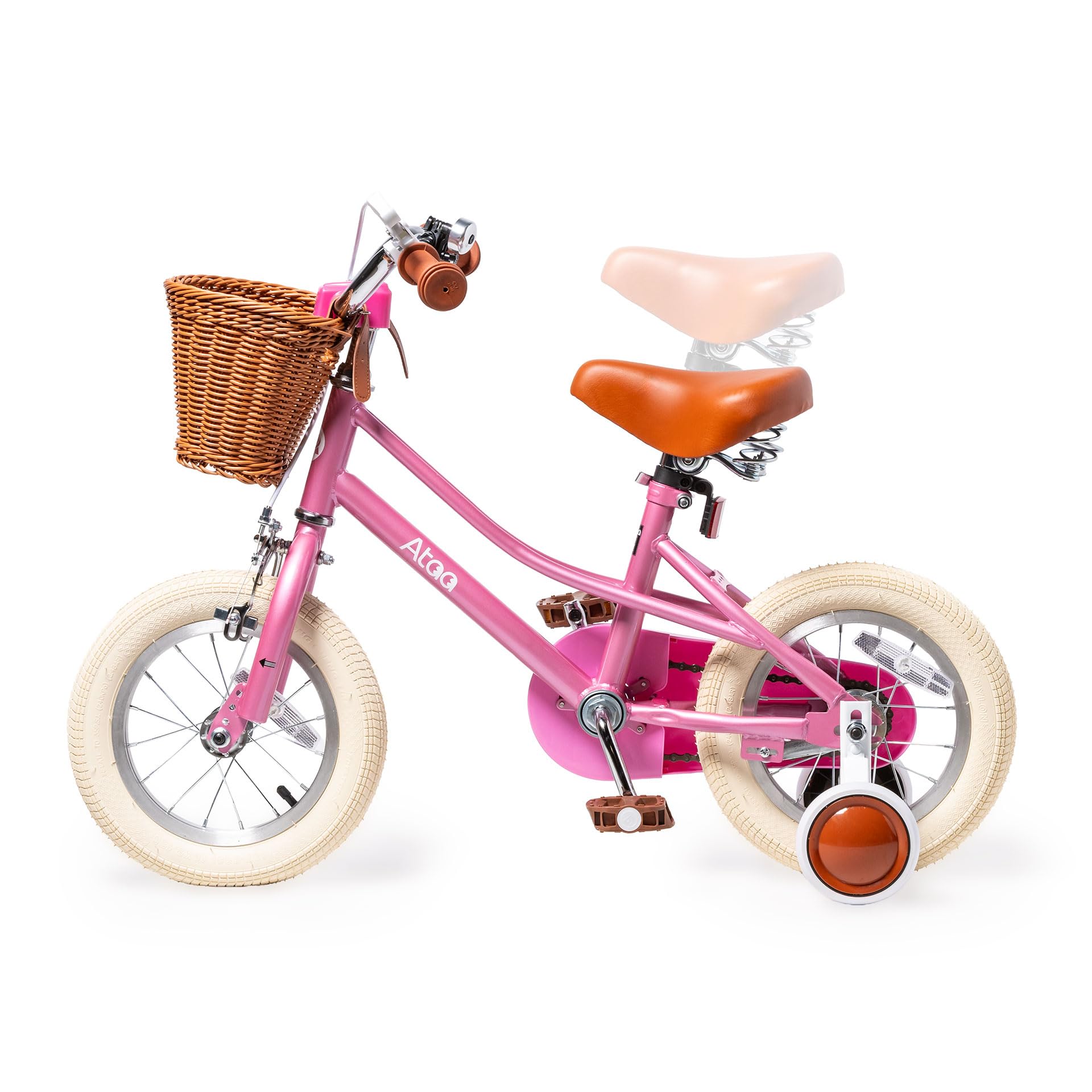ATAA Bicicleta Infantil Estilo Retro Disponible en 12" 16" y 20" Pulgadas en Rosa y Azul con ruedines Ajustables o Caballete Cesta Delantera y Timbre para niñas y niños Coaster
