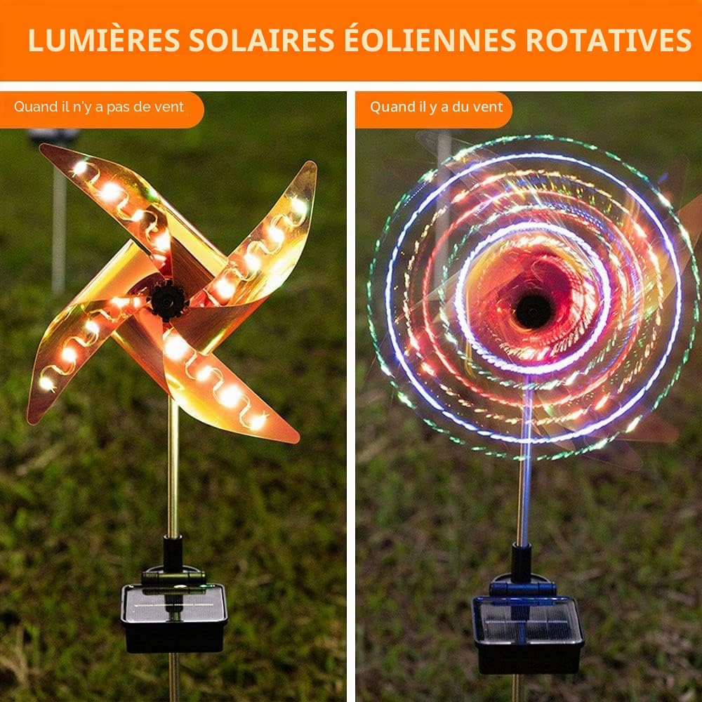2 pièces arc-en-ciel Lampes solaires au sol Moulin à vent de décoration jardin Exterieur ornements de jardin en plein air pour Lawway Patio Yard Pathway Marche/Arrêt automatique SP-025