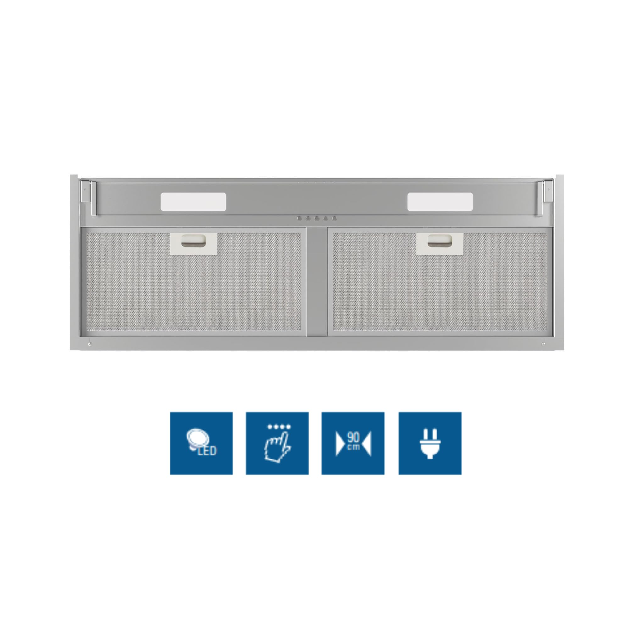 Cata Campana Extractora Integración Armonía 90 X con 3 niveles de extracción Panel de Control Mecánico Motor M3R Extra Silencioso Iluminación LED Visera Cristal Protección Ancho 82,1 cm Color Inox