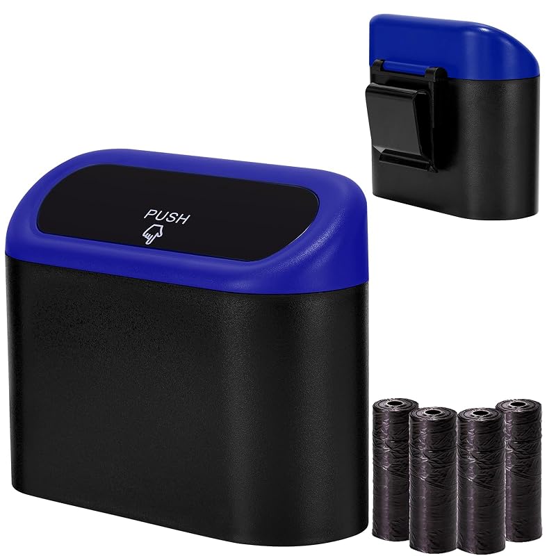 Lixeira Automotiva Mini Ginsco com Tampa, 1 L, Plástico ABS, Preta/Azul com 60 Sacos