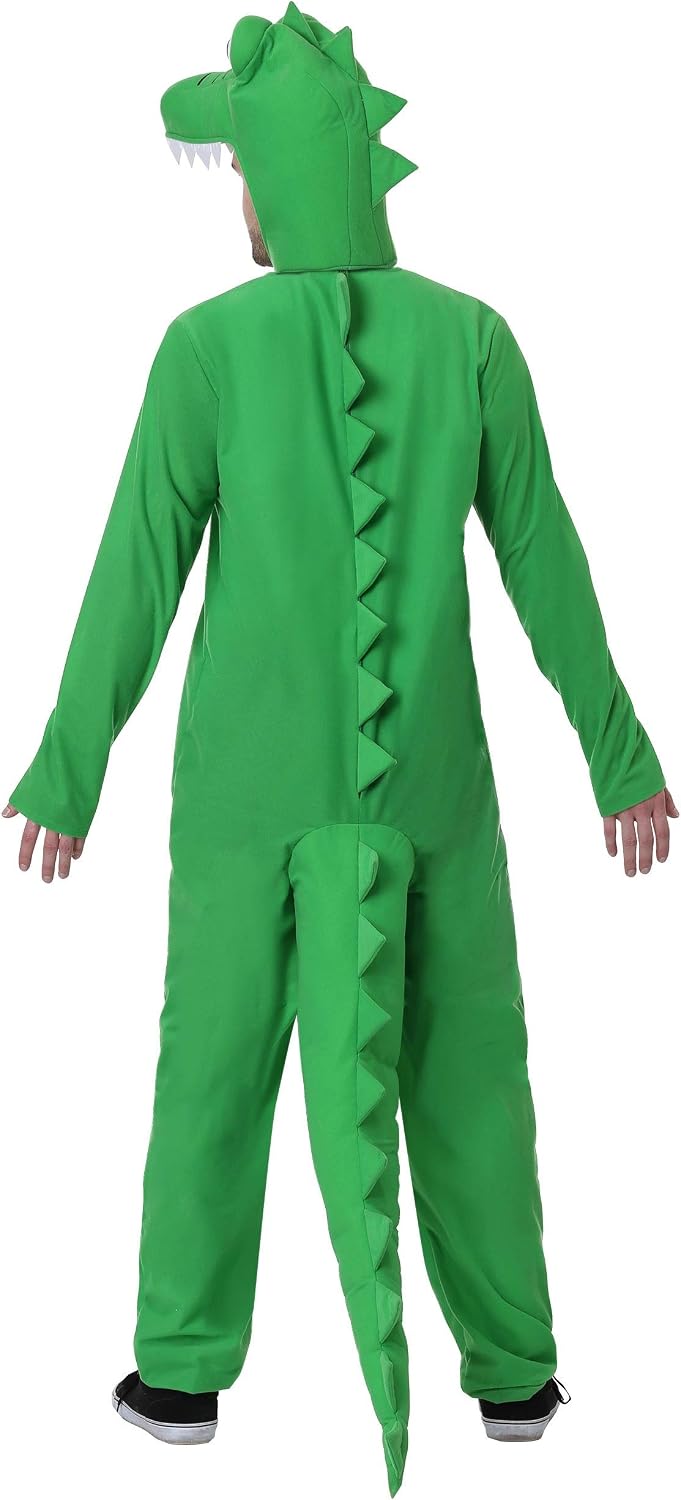 Men's Goofy Gator Costume, Friendly Alligator Jumpsuit with Stuffed Tail and A Headpiece with Soft-Sculpted Eyes and Snout