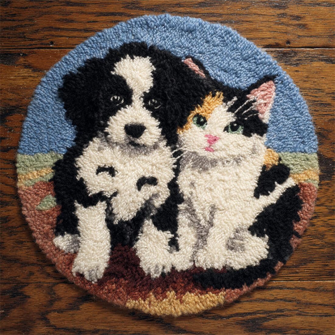 Rqwybcaxn DIY Kit Alfombra de Hilo Para Personas Mayores Animal Cross Stitch Kit gatos y perros 100x100cm Round con Herramientas Para Tapicería Dormitorio Regalo Artesanal