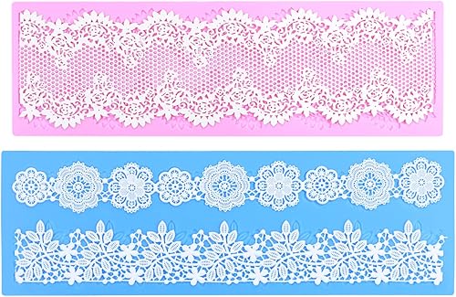 Miniatura 9 de Moldes de encaje en relieve, juego de 2 moldes de silicona con diseño de flores de varios círculos, decoración de pasteles de boda, molde