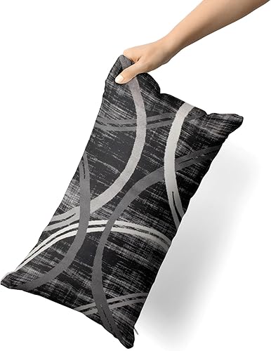 Miniatura 3 de Snycler Juego de 2 fundas de almohada con círculos ondulados, modernos anillos de contraste opacos, fundas geométricas para sofá, hogar, decoración