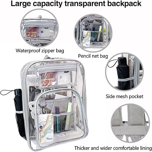 Miniatura 5 de Birity Mochila transparente Mochila resistente y grande de PVC transparente, bolsa de libros transparente para adolescentes y adultos, bolsa