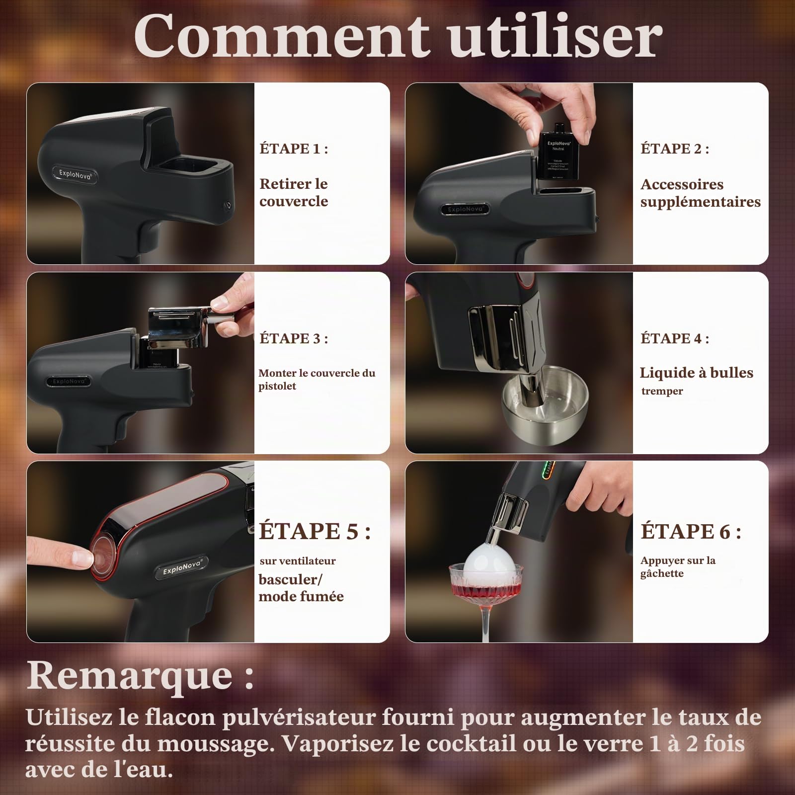Kit de Fumoir pour Whisky à Bulles, 5 Capsules D'arômes et Bulles Comestibles, Machine à Fumée électrique Décoration de Boissons Alimentaires, Parfaite pour Bar, Fête