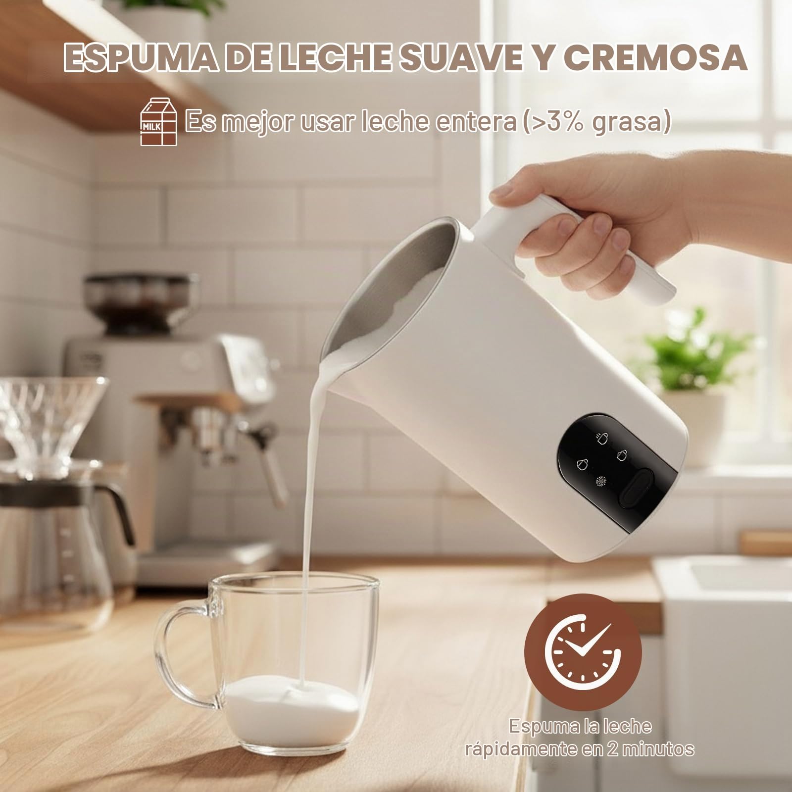 Espumador De Leche Eléctrico 4 En 1: Espumador Automático Para Leche Caliente Y Fría, Apagado Automático, Diseño En Acero Inoxidable, Funcionamiento Silencioso Para Chocolate Caliente (Blanco)