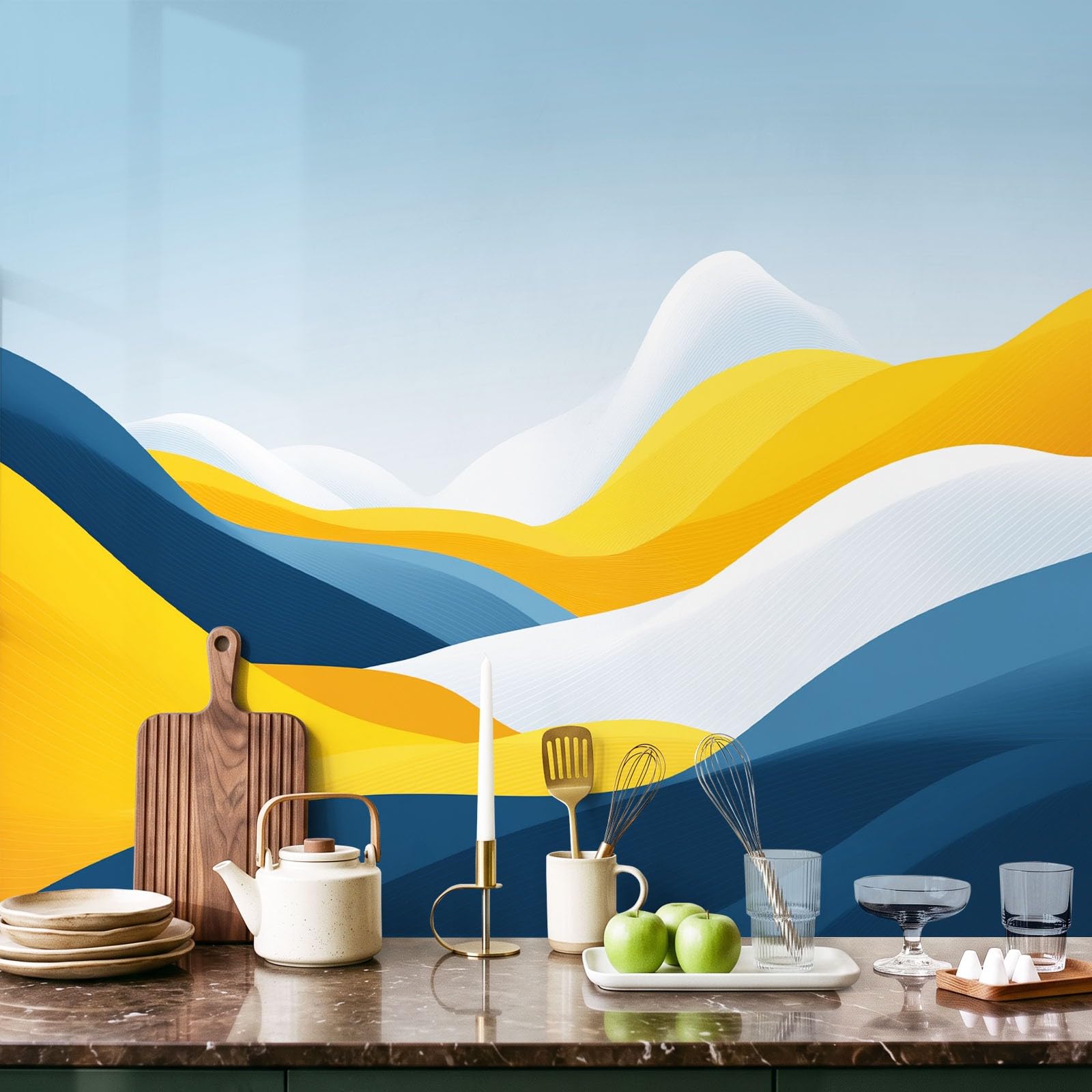 Nowoczesna geometryczna panoramiczna tapeta ścienna, 300 x 210 cm fototapeta z włókniny góry wzgórza, dekoracja ścienna salon pokój dziecięcy restauracja
