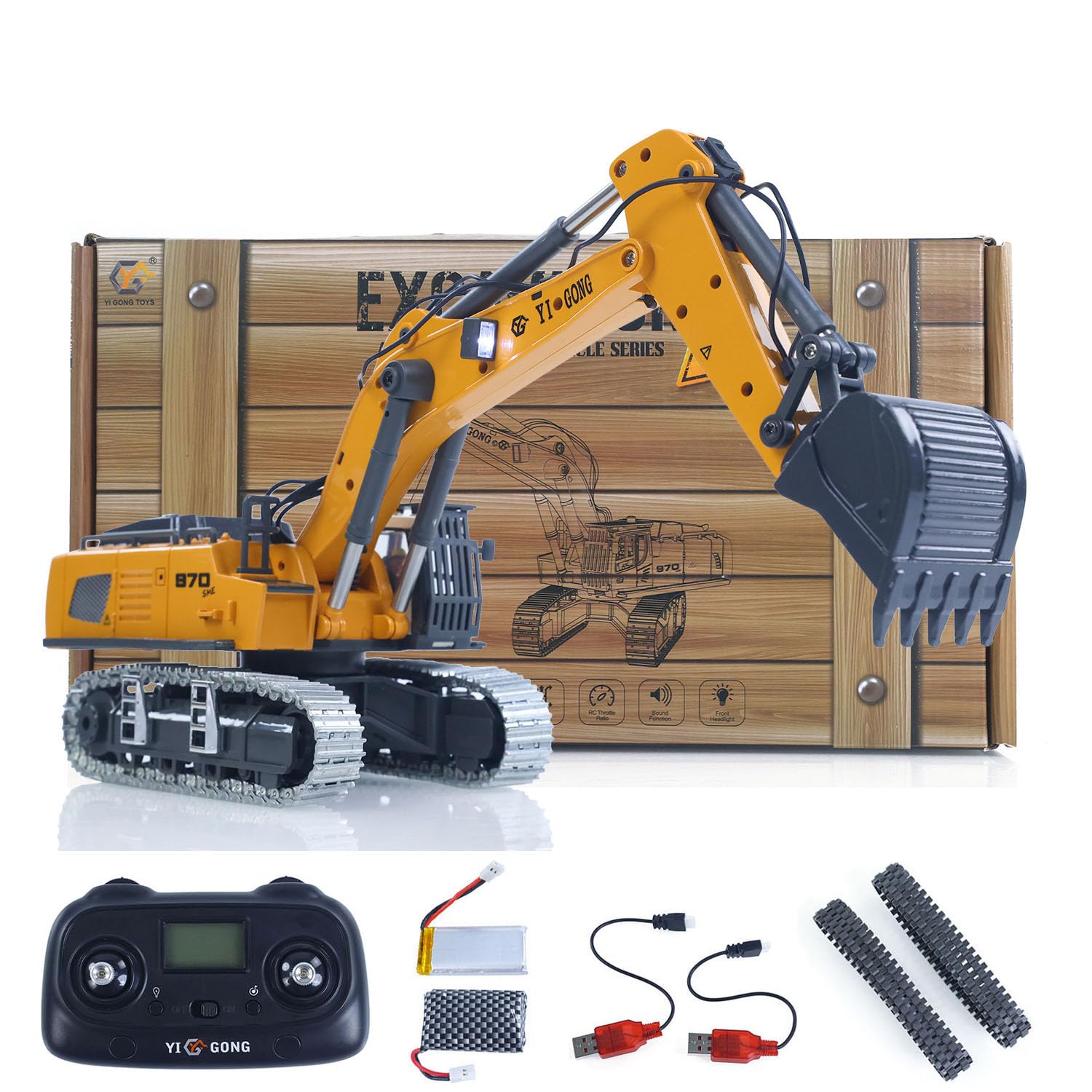 TOUCAN RC HOBBY YINGONG 1:50 RC Excavadora K970 Máquina de construcción Control Remoto Excavadora Eléctrica Pala Metal Cadenas Luz Sonido RTR Batería