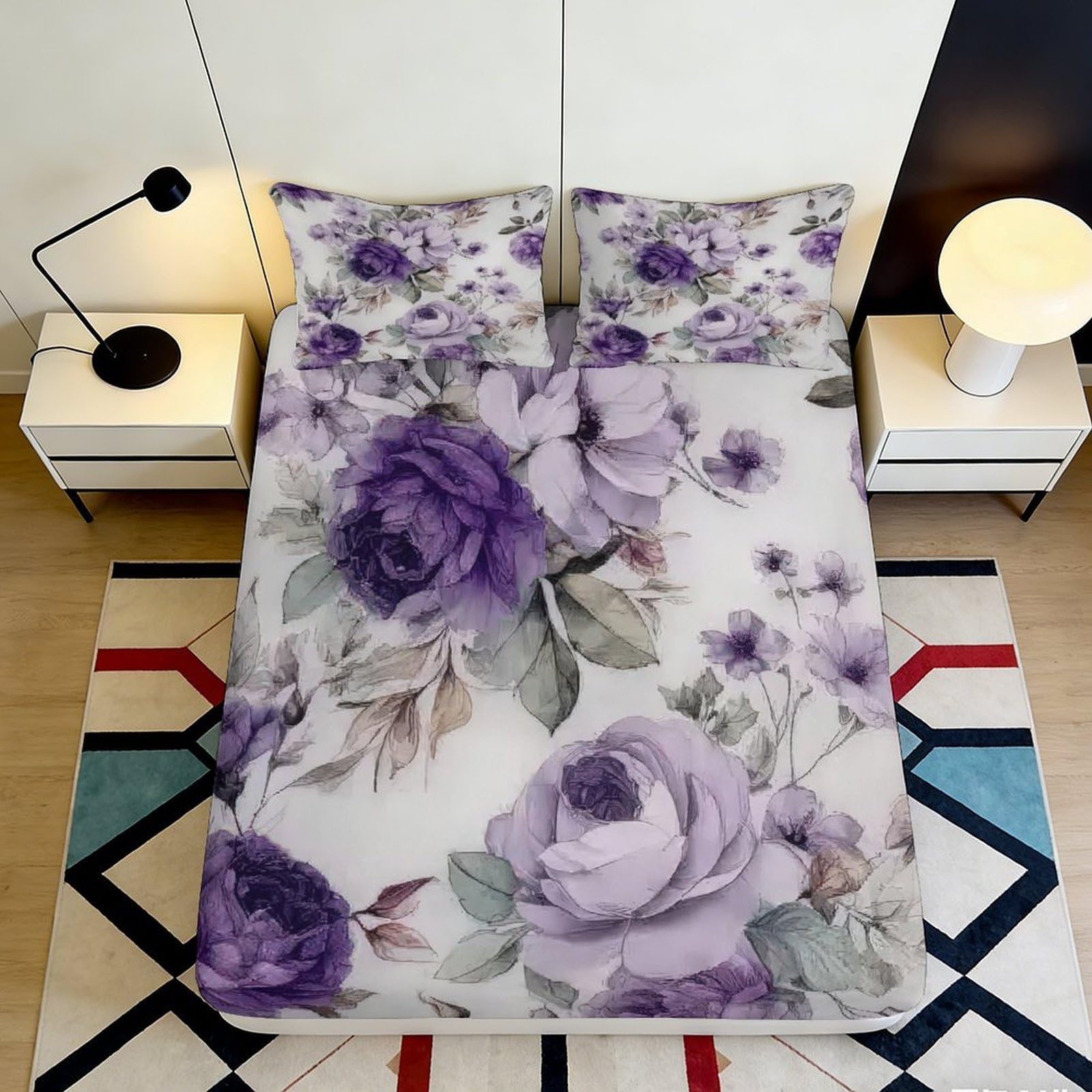 3D Printed Multicolor Patchwork Fitted Sheet Microfiber Deep Pocket Non-Slip Patchwork Mattress Fitted Cover for Bedroom 180x200x25cm