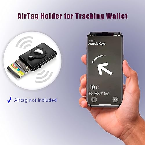 Miniatura 4 de Billetera delgada para hombre para AirTag, Negro -, Portatarjetas delgado para Airtag