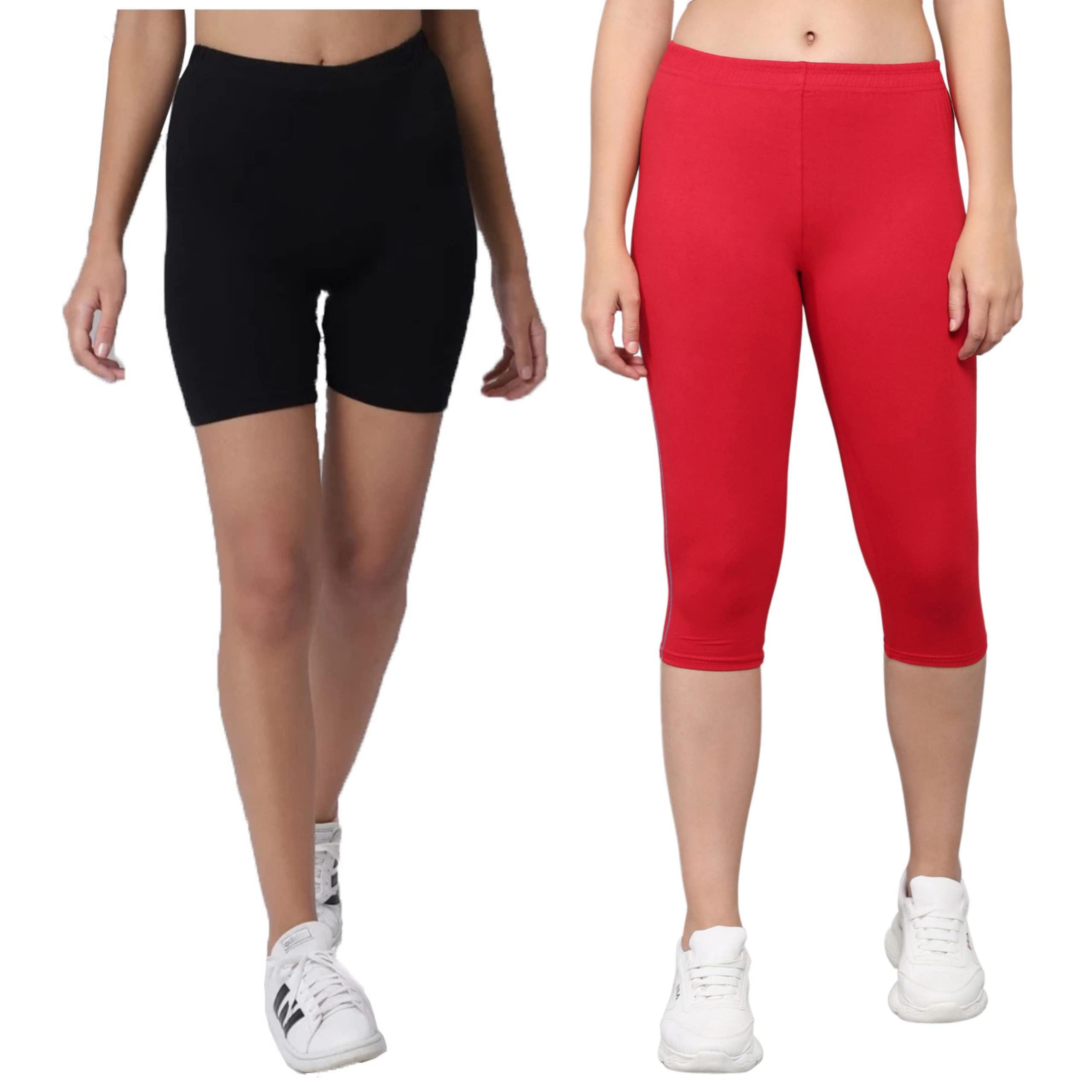 Pinkshell Plain Capri and Short Combo for Women Calf Length Capri Active Workout Running Trendy Cotton Lycra Capri and Slim fit Cycling Yoga Shorts-image-27