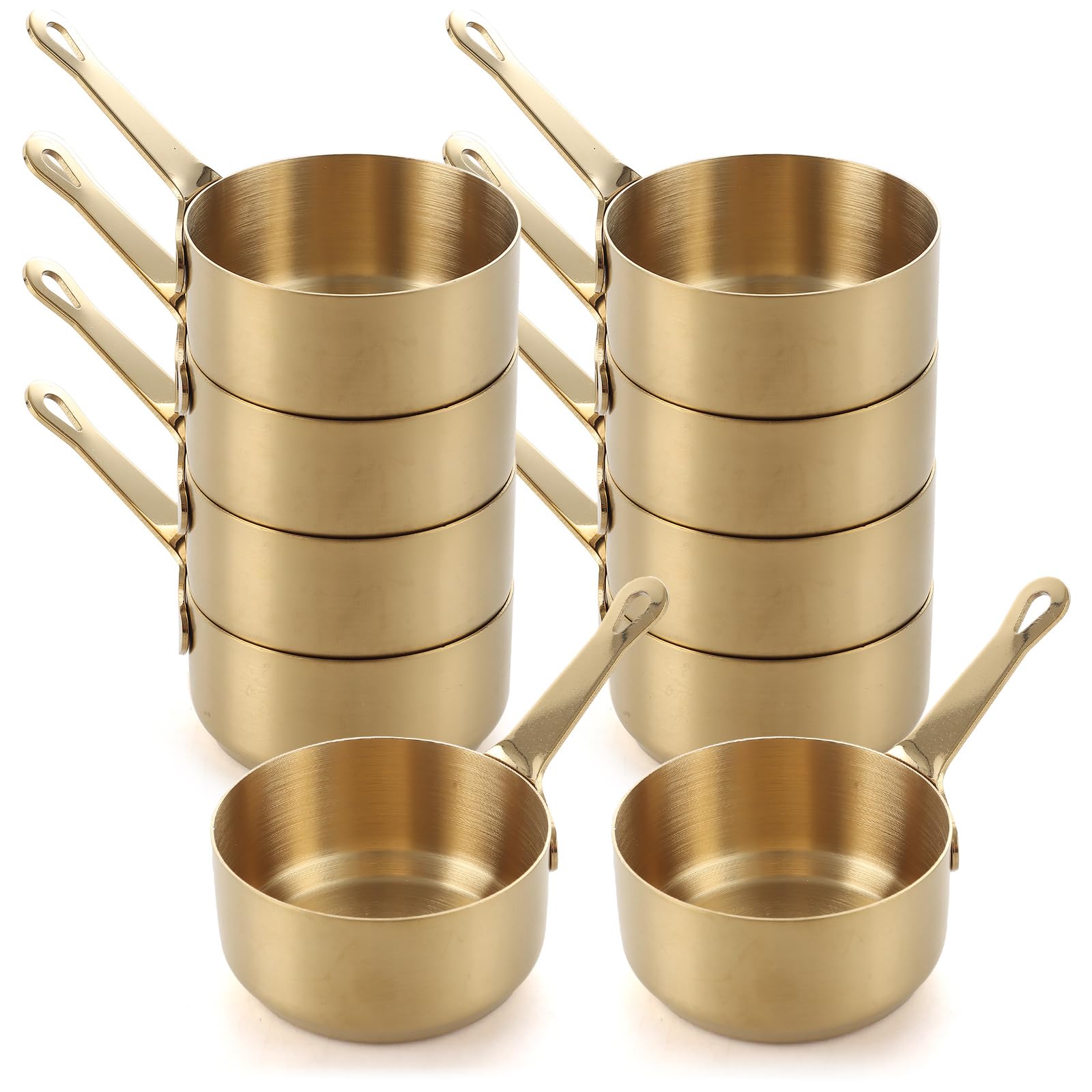 MEIDIV 10 Pcs 80ml Stainless Steel Sauce Pots with Handle, Mini Saucepan for Sauces, Condiment pots, Dipping Bowls with Handle for Home Kitchen Gold โ image 1