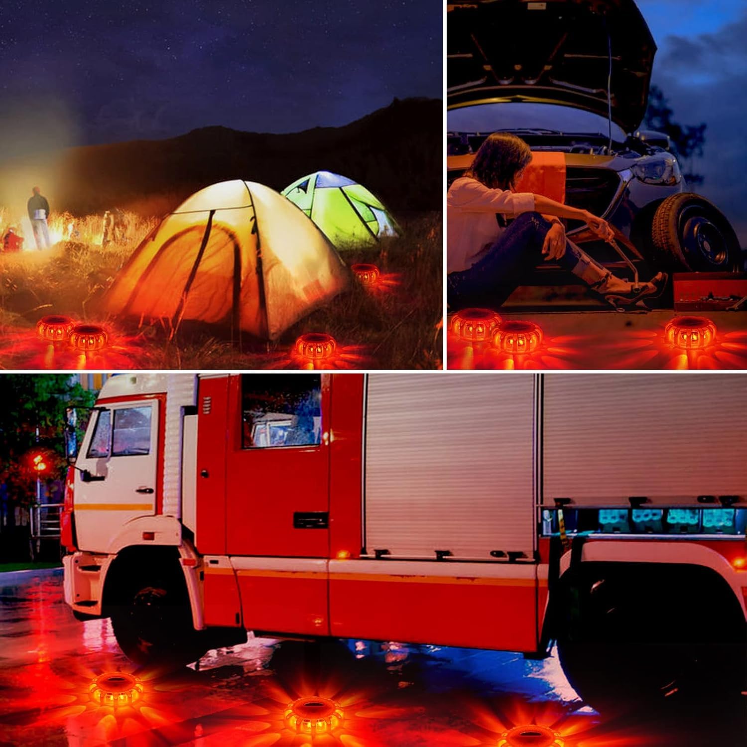 Lot de 3 feux d'avertissement LED rechargeables avec aimant et crochet, 9 modes clignotants, feux d'avertissement étanches et éclairage de secours pour bateaux, camions, voitures, camping, alpinisme