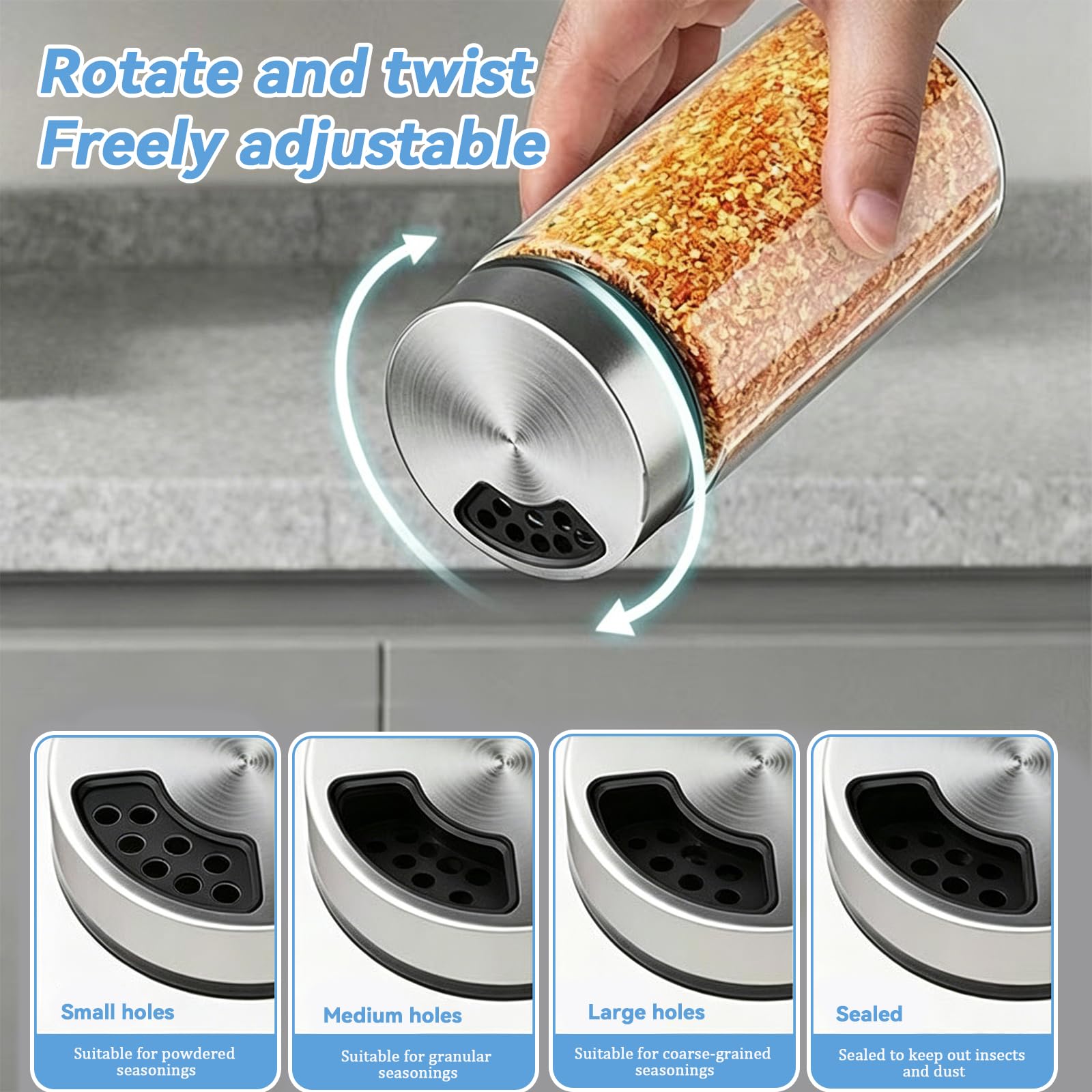 Zestaw 2 mini solniczek i pieprzniczek, 4 w 1, mała solniczka z pokrywką, 170 ml, szklana solniczka z regulowanymi wylewkami, do kuchni, grilla i akcesoriów do gotowania