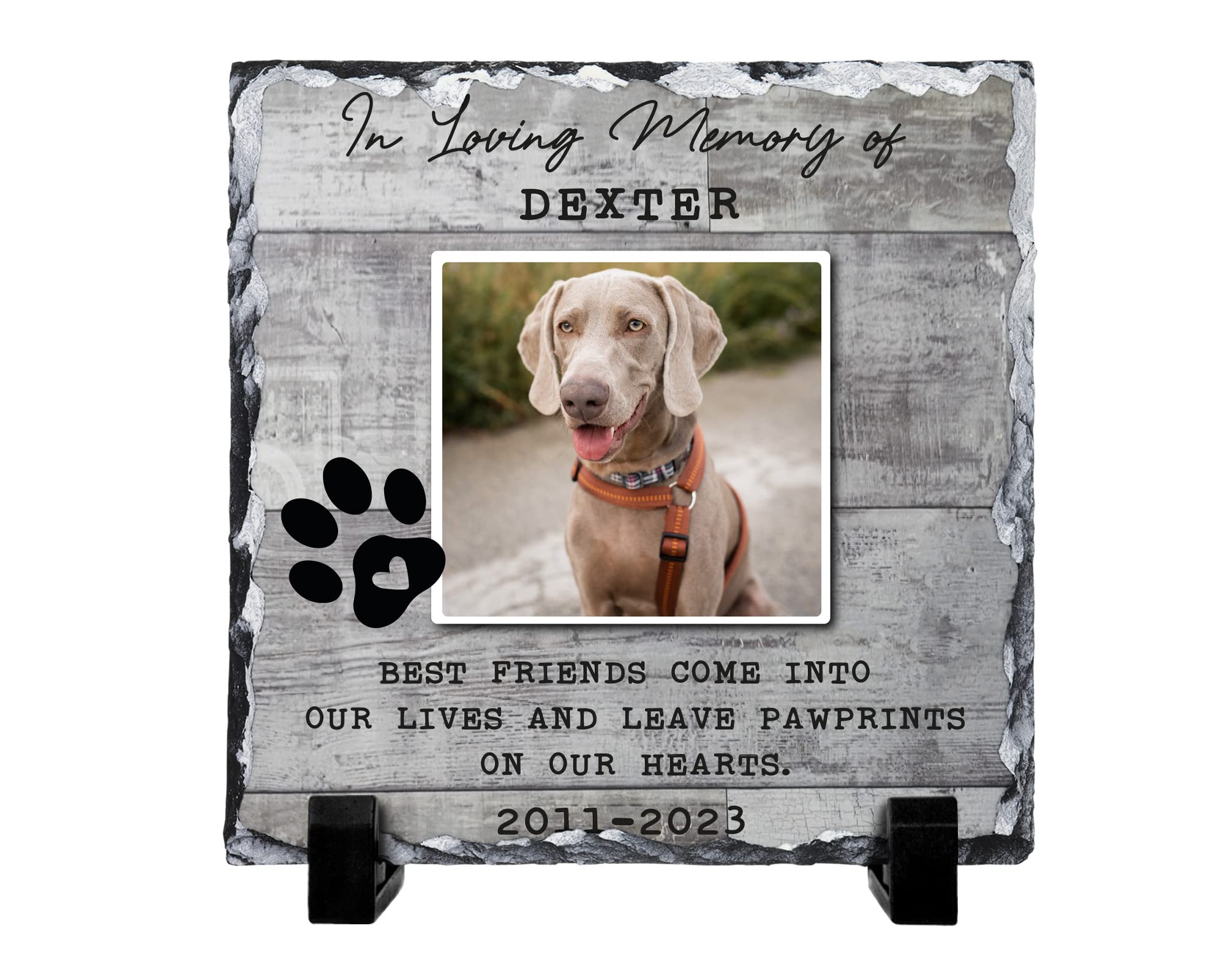 Shopagift Personalised Loving Memory, Pet Loss, Dog Remembrance Keepsake Memorial, Pet Owner Custom Rock Slate Photo Gift with Stand 15cm Square