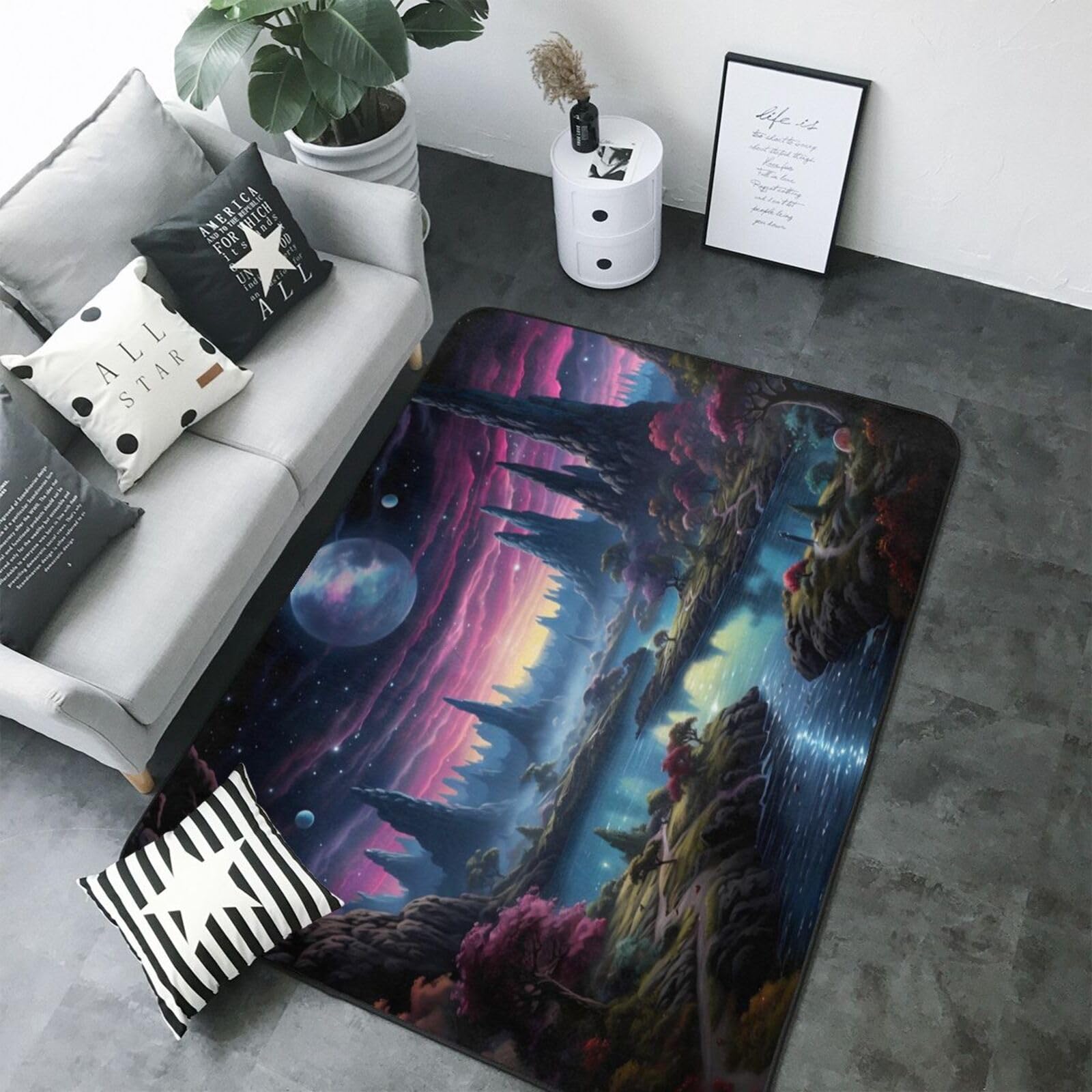 Tapis lavable doux nuit étoilée pour chambre