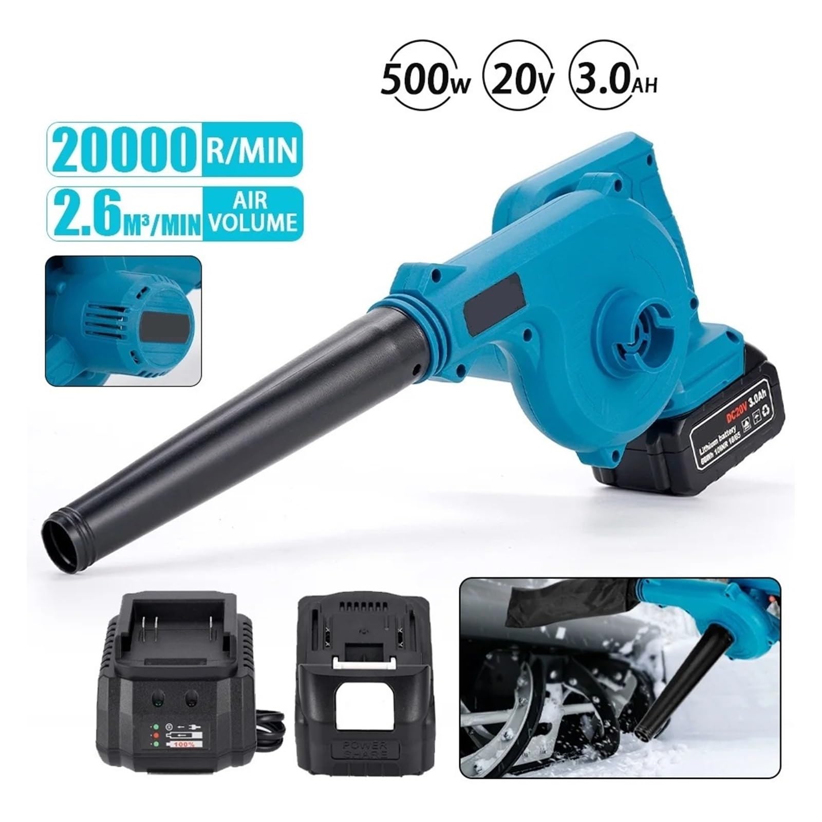Dmuchawa Do LiśCi 2 W 1 500W Bezprzewodowa Elektryczna Dmuchawa Powietrza Nadmuchująca I Zasysająca Ręczny Odpylacz Liści Zamiatarka Do Czyszczenia Akumulatora 18V łAtwy W UżYciu