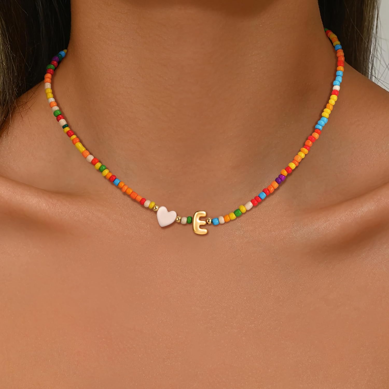 Colorful Initial Necklaces for Girls Women, 14K Gold Plated Bubble Initial Pendant Heart Shell Necklace Jewelry Valentines Gifts for Teen Girls Kids - Image 2