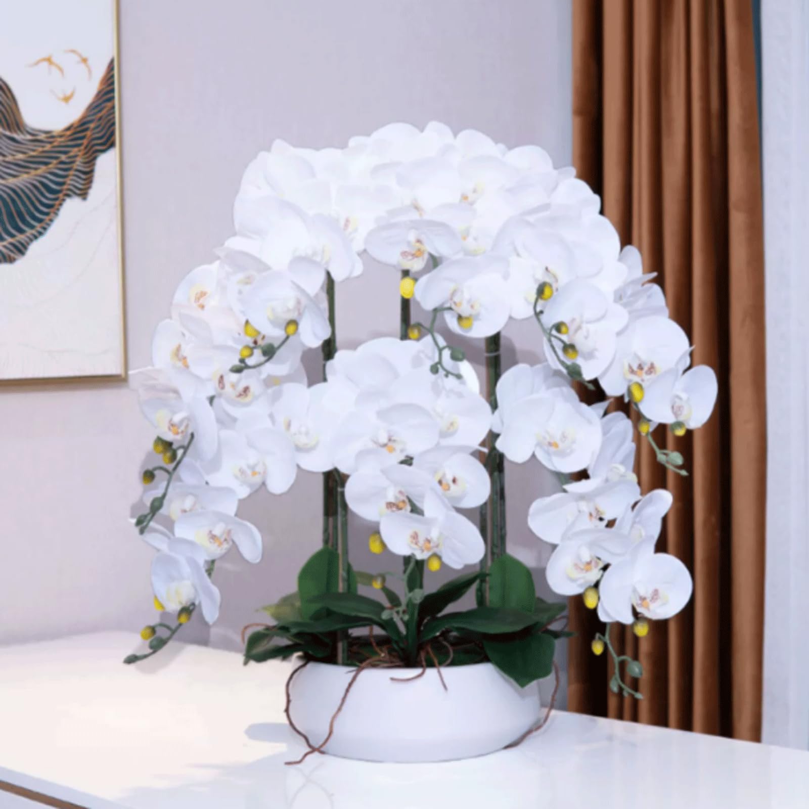 Orchidées artificielles en Soie avec Vase, Fausse décoration Florale, orchidée Artificielle de 47 cm, Fleurs de phalaenopsis artificielles, Fleurs artificielles