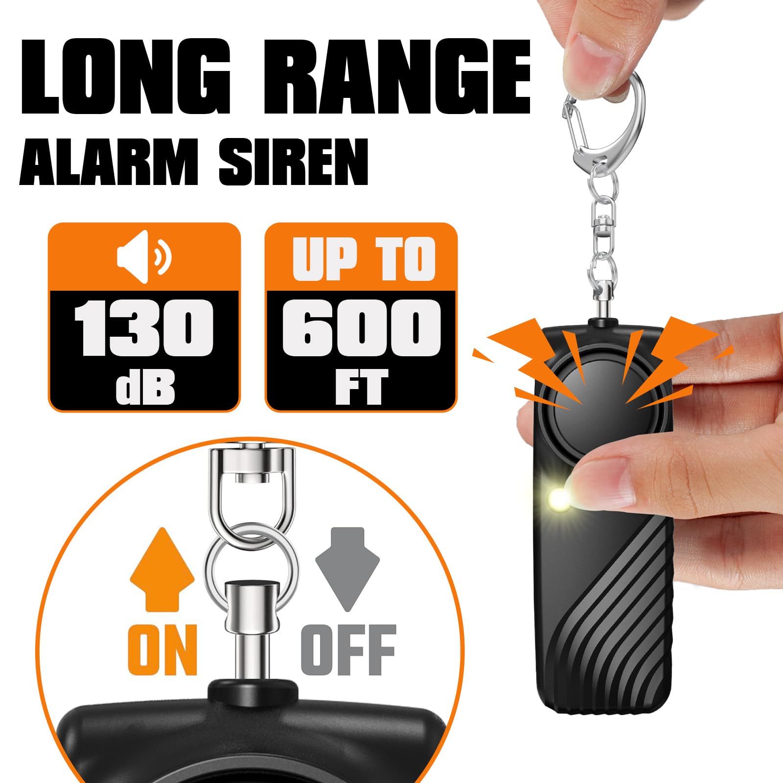 2 Paquete Seguro Alarmas Personales Sonoras 130dB Fuerte con Linterna LED PortátilAl Aire Libre Defensa Personal Emergencia Alarma de Seguridad para Mujeres Niños Ancianos Hombres Negro