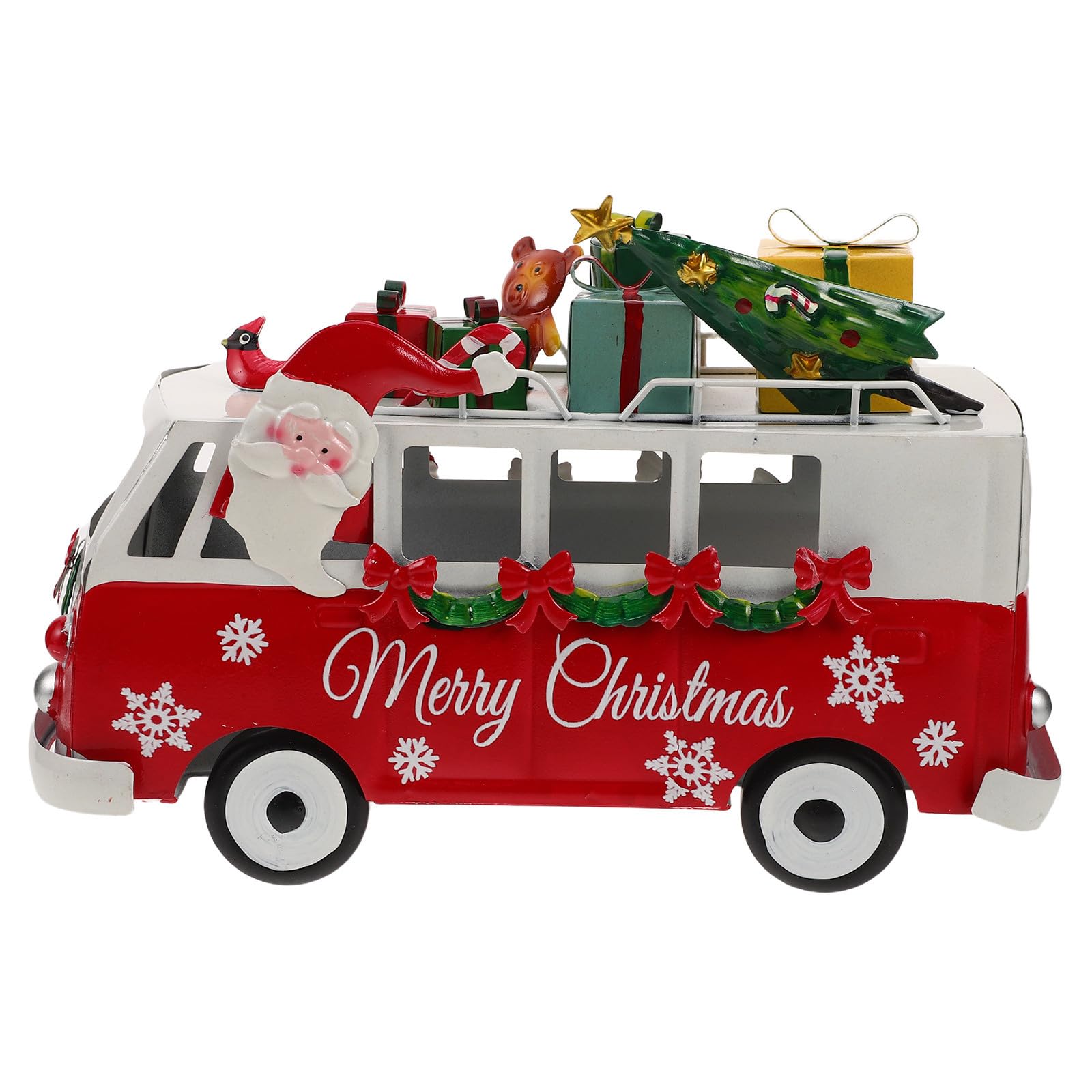 Statuina Natale Bus Retro in Ferro Rosso da Tavolo 32 Cm