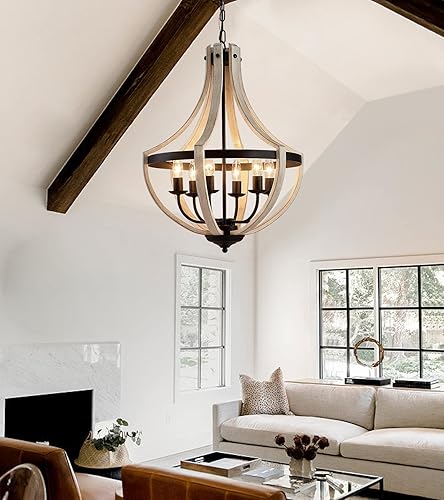 Miniatura 8 de Lámpara colgante de 6 luces de abedul blanco + negro de metal antiguo para pasillo, vestíbulo, sala de estar, comedor, cocina, certificación UL