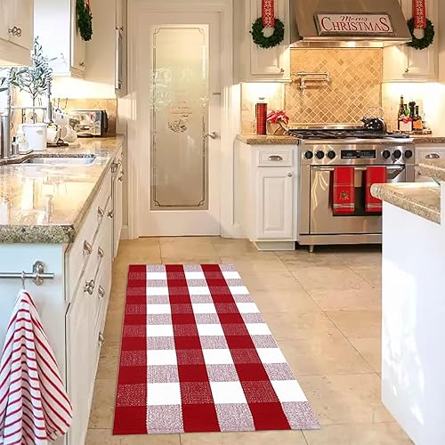 Miniatura 36 de CAINANEL Buffalo - Alfombra de algodón a cuadros de 5 x 7 pies, tejida a mano para interiores y exteriores, alfombra de área para puerta de Tela