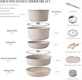 RIOVARM Induction Non Stick Frying Pan and Pot Set with Lids, Granite Cookware Set with Detachable Handles, Stackable Kitchen Cookware with Removable Handles, Camping Frying Pan Set, PFOA Free - 2