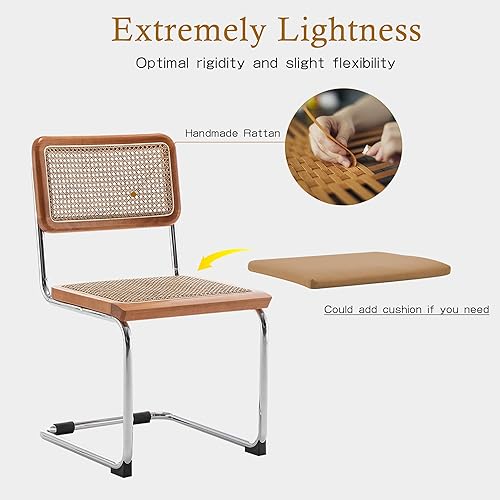 Miniatura 8 de Alunaune Juego de 2 sillas de comedor modernas de mediados de siglo, sillas de cocina tapizadas de ratán natural, sillas auxiliares sin brazos con