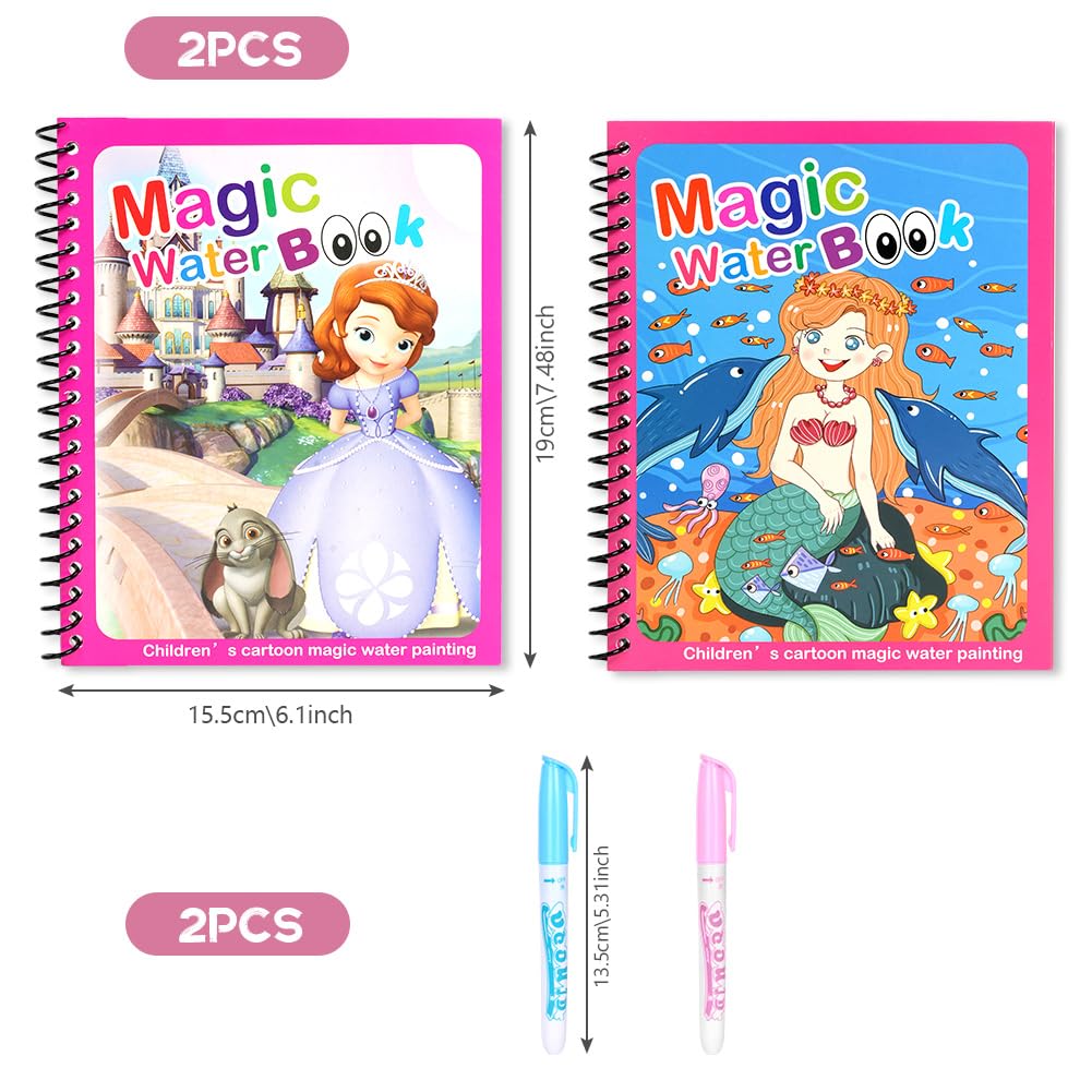 OSDUE Libro da Colorare ad Acqua, 2 Pezzi Libro di Pittura ad Acqua per Bambini, Libro da Colorare ad Acqua Magica con Penna, Bambini Istruzione Drawing Toy, Bambini in Viaggio attività di Pittura