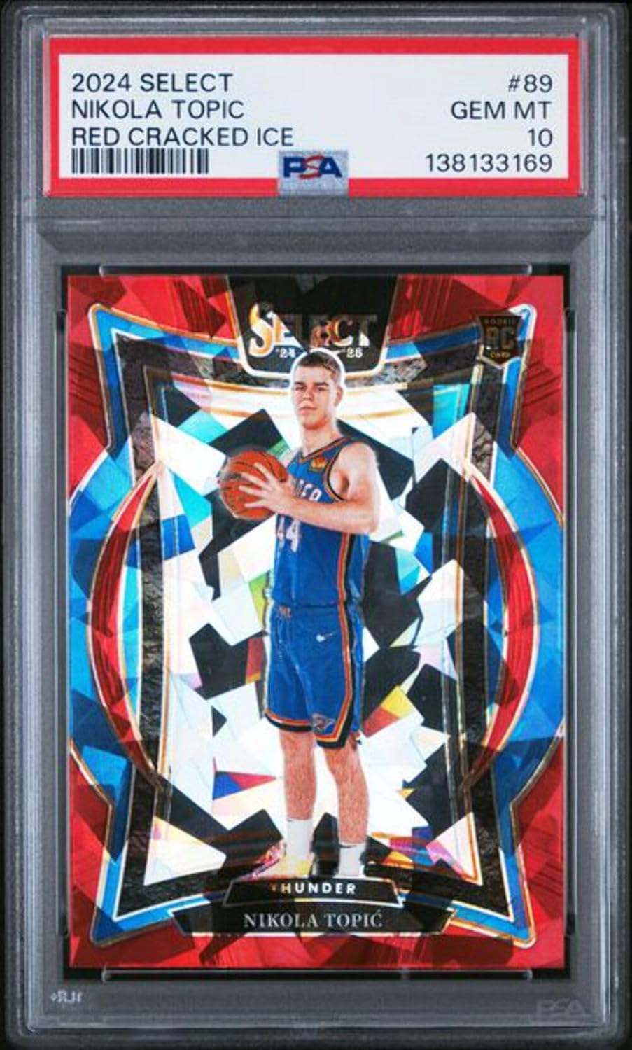 Graded 2024 Panini Select Nikola Topic #89 Red Cracked Ice Rookie RC Basketball Card PSA 10 Gem Mint