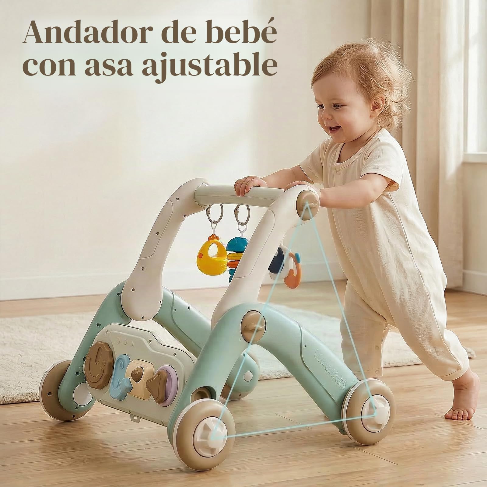 JOVOW Gimnasio para Bebés 2 en 1 con Andador de Aprendizaje, Colchón de Juego para Bebés con Panel de Piano de Juego Multifuncional de Doble Cara, Andador de Aprendizaje para Bebés de 0 a 36Meses