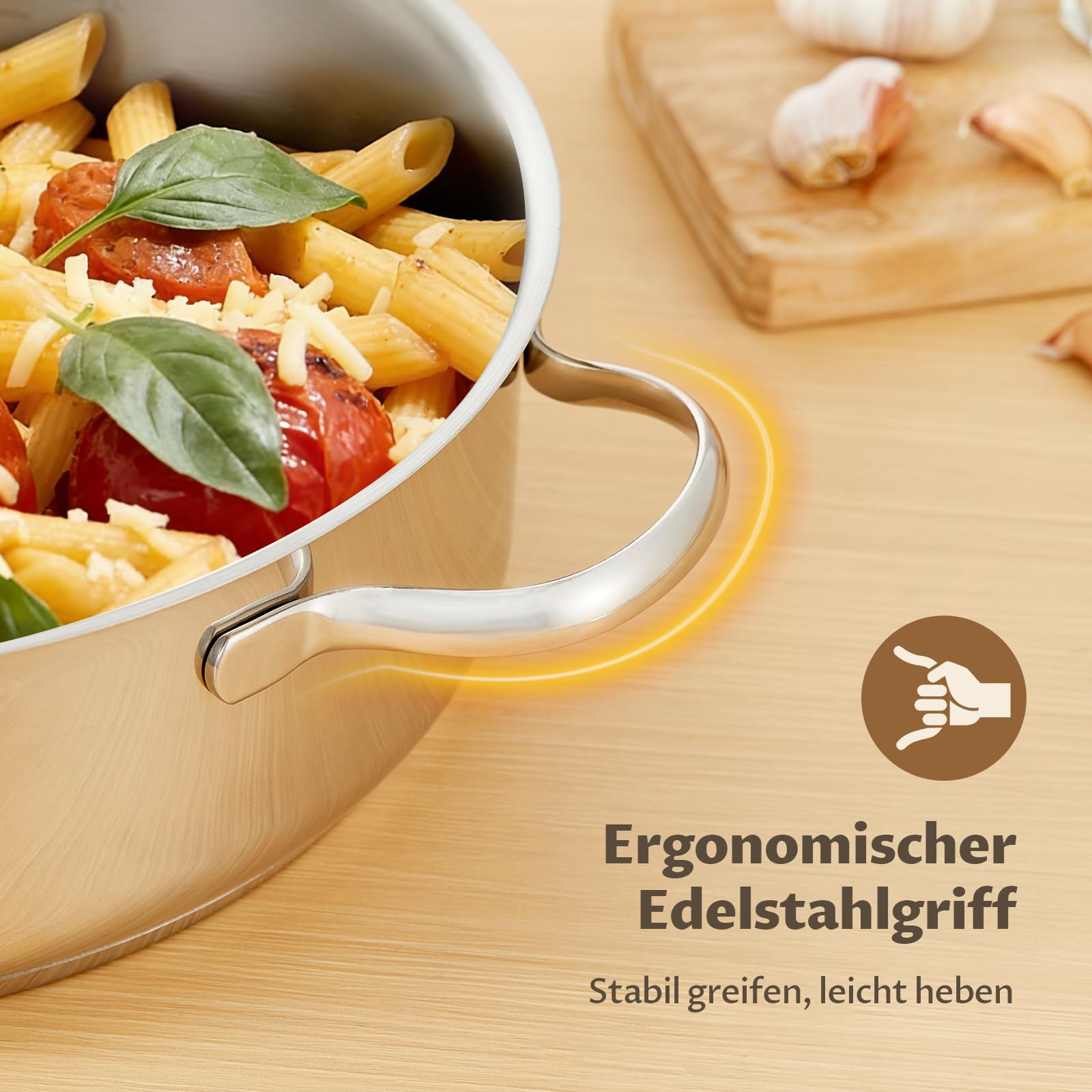 BEZIA Schmorpfanne 28 cm mit hohem Rand & Deckel, Induktions-Bräter 5,2 L | Edelstahl 18/10 Pfanne, unbeschichtet mit Mengenanzeige, Nietfrei & pflegeleicht, Schmortopf zum Schmoren & scharfen Anbraten