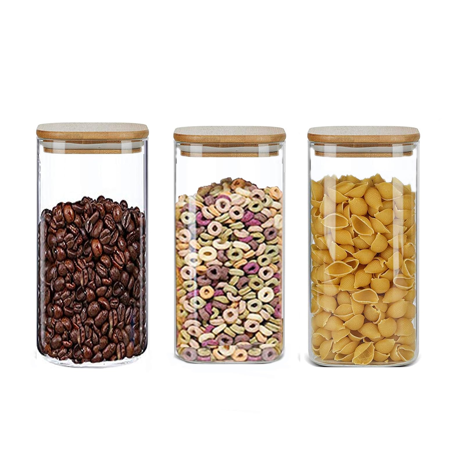 PYYB3 * 1200ml Glass Storage Jar Container, Clear Bamboo Lid Food Storage Jar, Square Sealed Cereal Jar, For Kitchen, Bathroom, Living Room, Coffee Beans, Baking Ingredients.