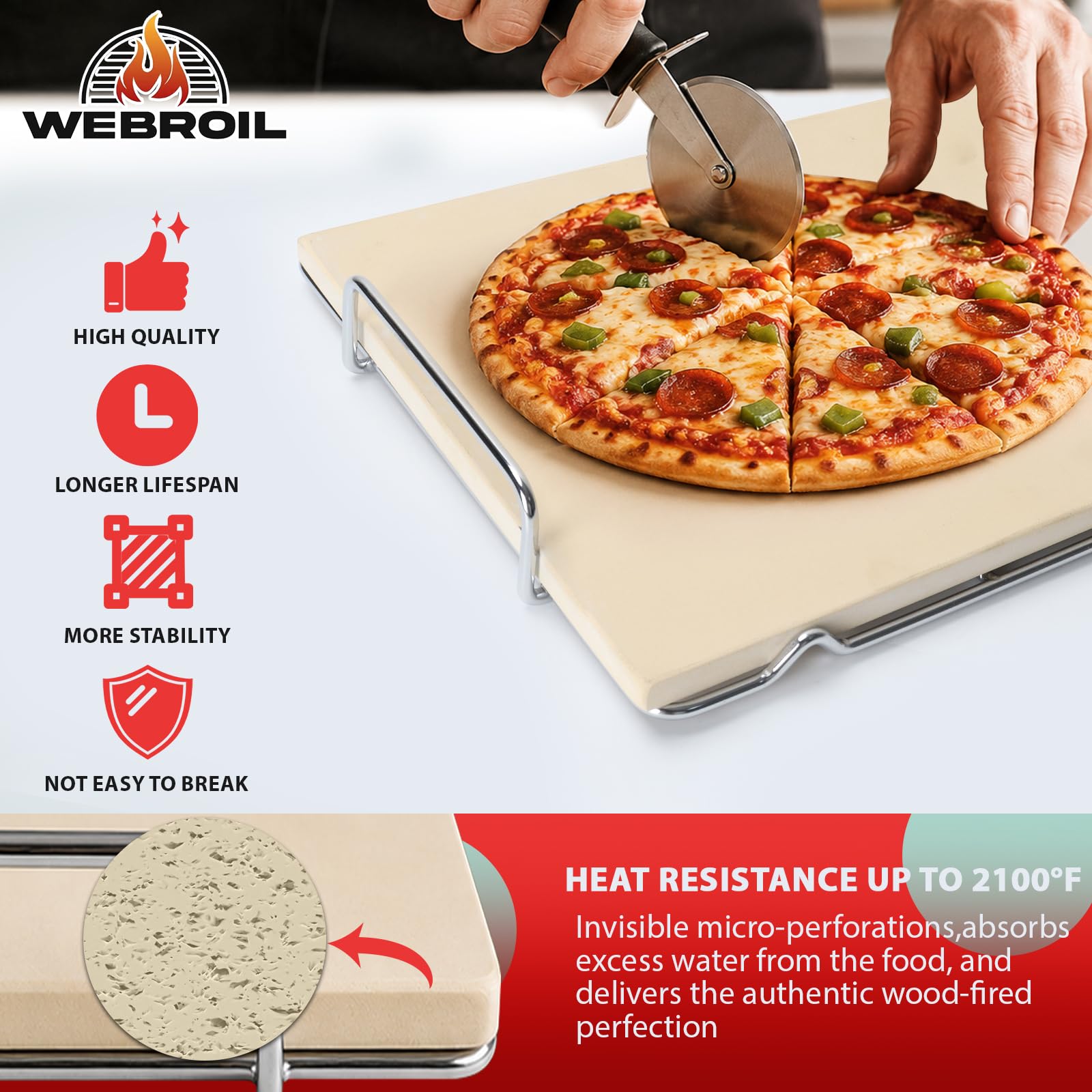 OG900 Pierre à pizza avec support pour Ninja Woodfire OG800/OG900 Series XL, pierre de cuisson rectangulaire pour barbecue Ninja OG850 OG951 OG952 Pro Connect XL, accessoires à pizza pour four à pizza