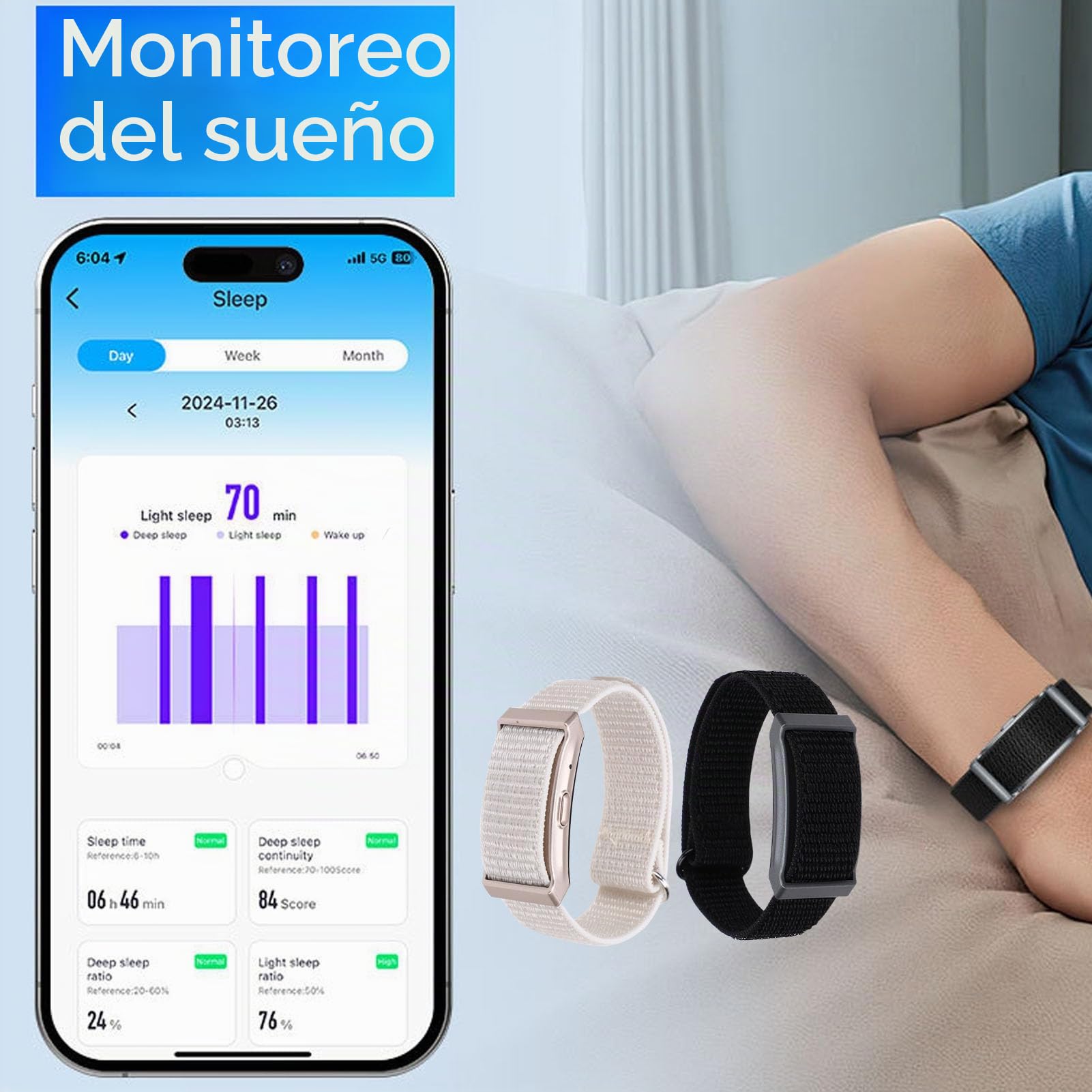 Tosuny Pulsera Inteligente, Rastreador de Actividad Física con Monitor de Temperatura Corporal, Seguimiento del Sueño con Batería de 40 Días para Gestión de la Salud de la Actividad (Black)