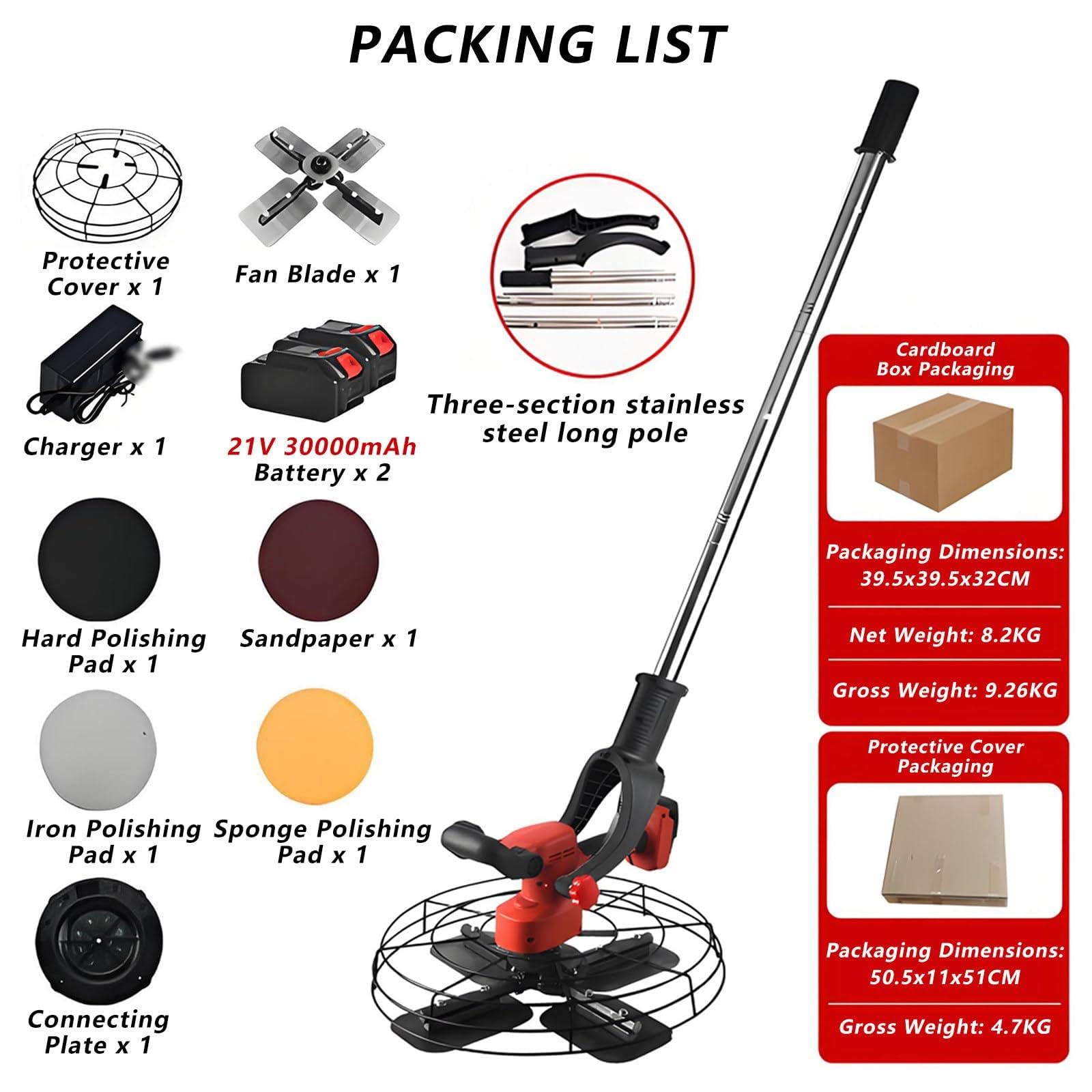 Levigatrice per cartongesso Regolabile a 6 velocità, Macchina per intonacatura a Mano con Motore brushless, Miscelatore per Malta cementizia Senza Fili da 20000 mAh, 20000 mAh - 1 Batteria