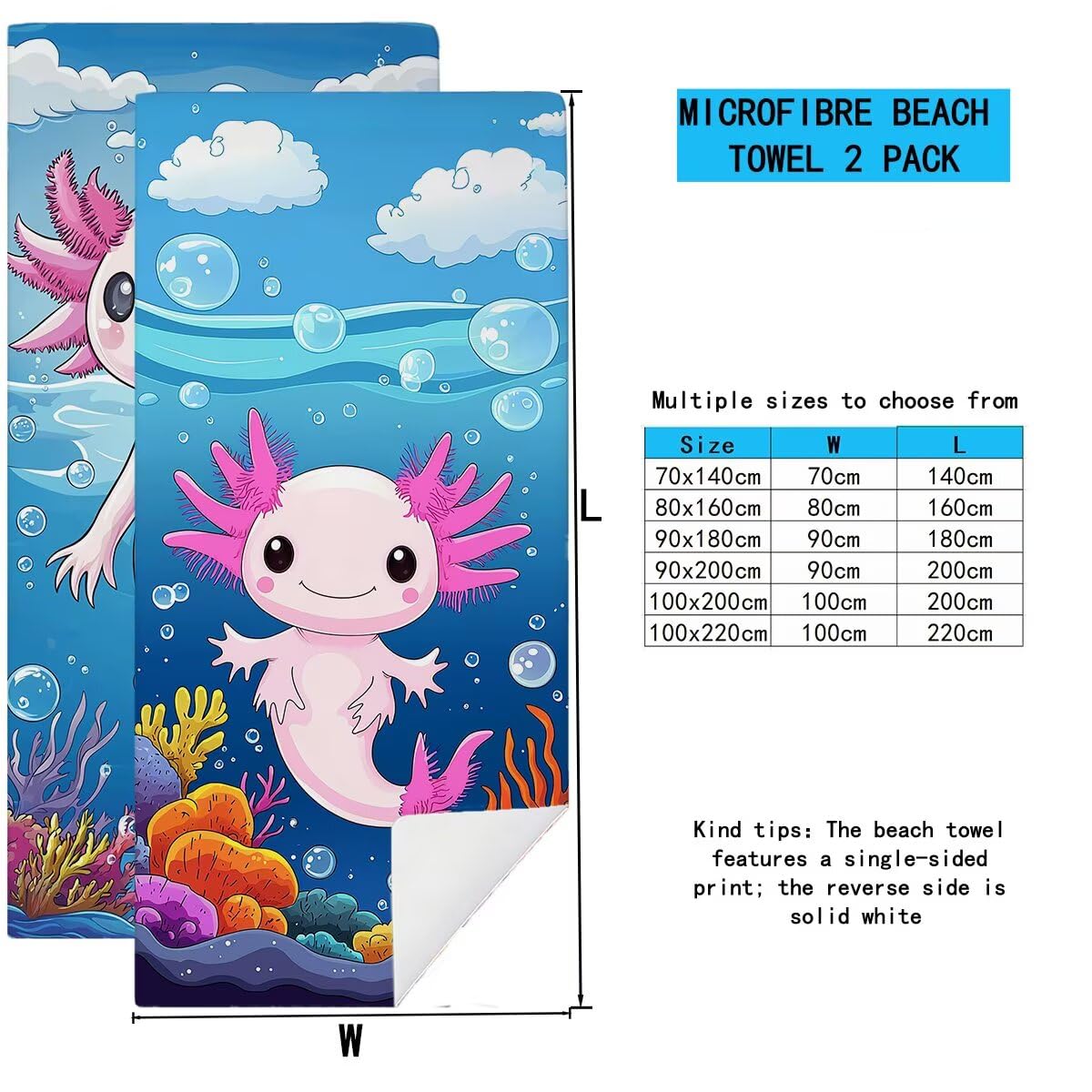 Ręcznik plażowy uroczy 90 x 200 cm, bardzo duży ręcznik z mikrofibry, 2 szt., bez piasku, ręczniki plażowe z mikrofibry dla dorosłych niezbędne w podróży, lekkie, szybkoschnące, ponczo do pływania