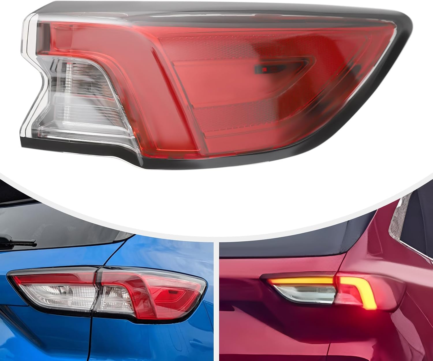 Outer LED Tail Light for Ford Escape 2020 2021 2022, Left & Right Rear Tail Light Assembly, Direct Replacement OEM Part LJ6Z-13405-E & LJ6Z-13404-E, Black Housing (Right Passenger Side)