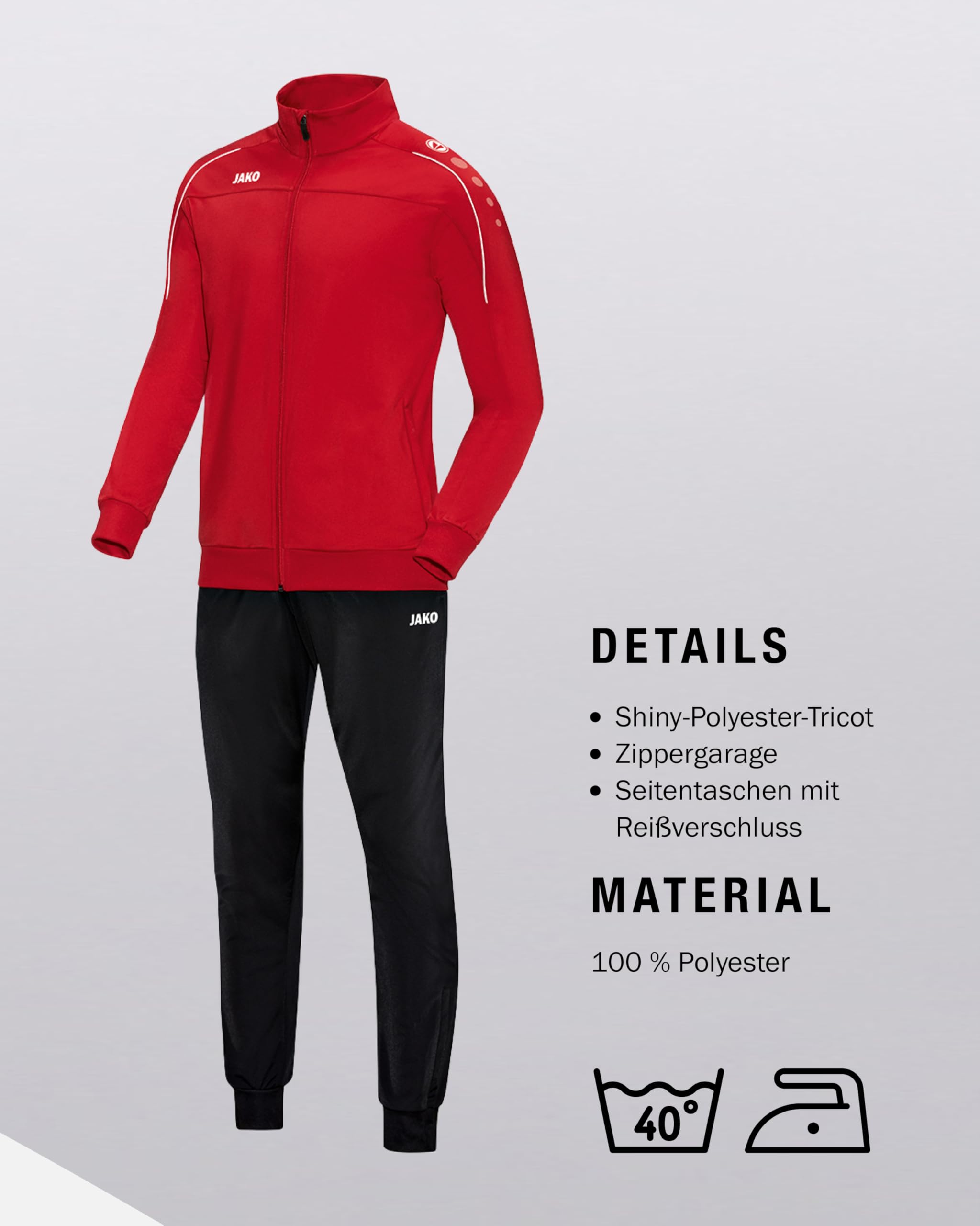 JAKO Polyester Classico Trainingsanzug Kinder - Moderner Sportanzug 100% Polyester, Strapazierfähig & schnelltrocknend, Jogginganzug mit optimaler Passform