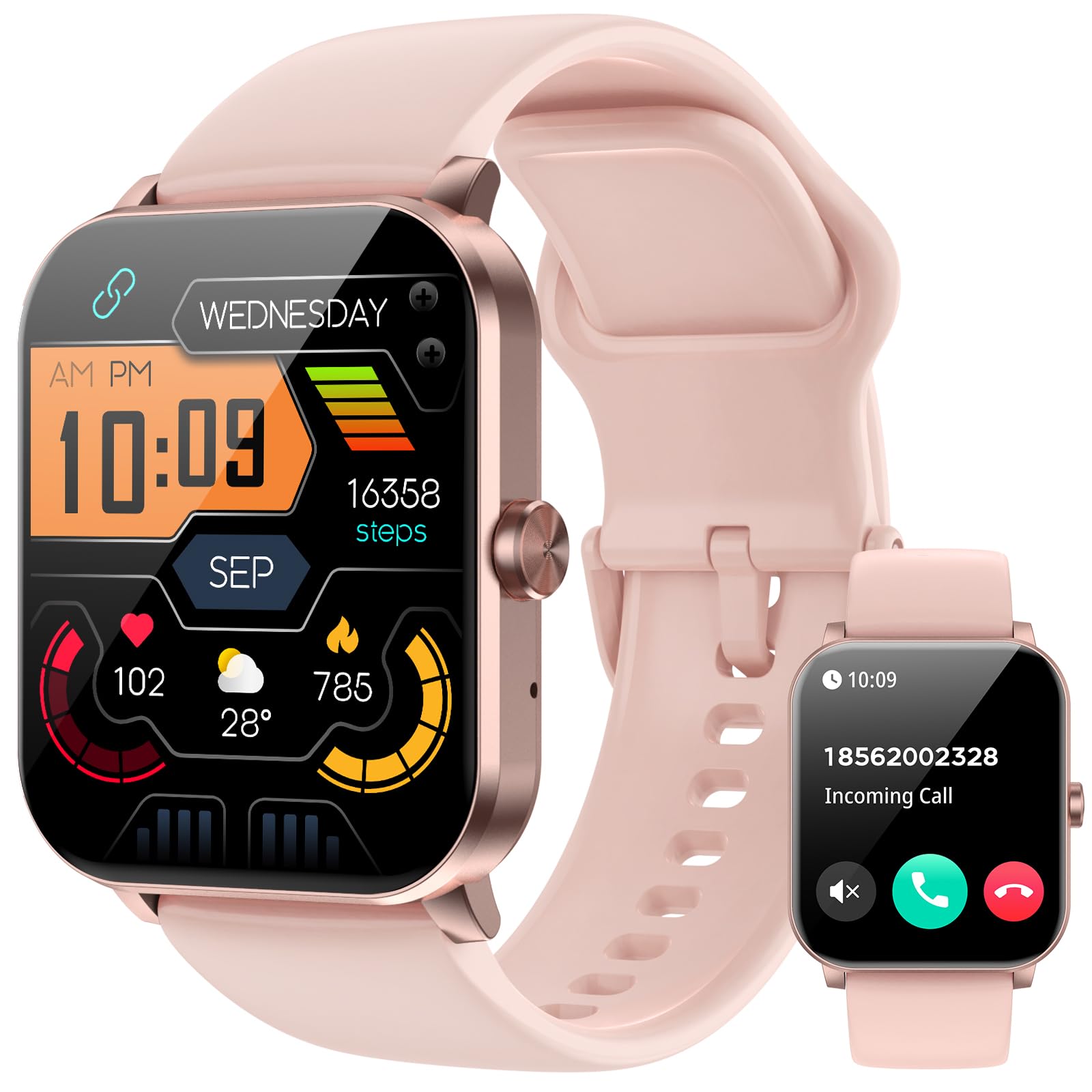 Smart Watch, 1.85" HD Smartwatch for Men Women (Answer/Make Calls), Fitness Watch with Heart Rate/Sleep/IP68 Waterproof/120+ Sports Modes, Pedometer, Android Smart Watch for Android iOS (Pink)