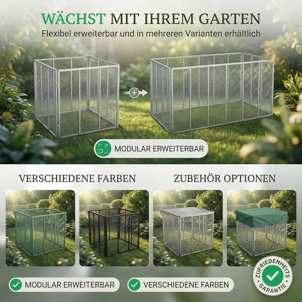 Garten Komposter Metall | 100 x 100 x 75 cm | 750 Liter Metallkomposter verzinkt | Gartenkomposter zur Erstellung von Kompost mit Gartenabfällen (Silber)