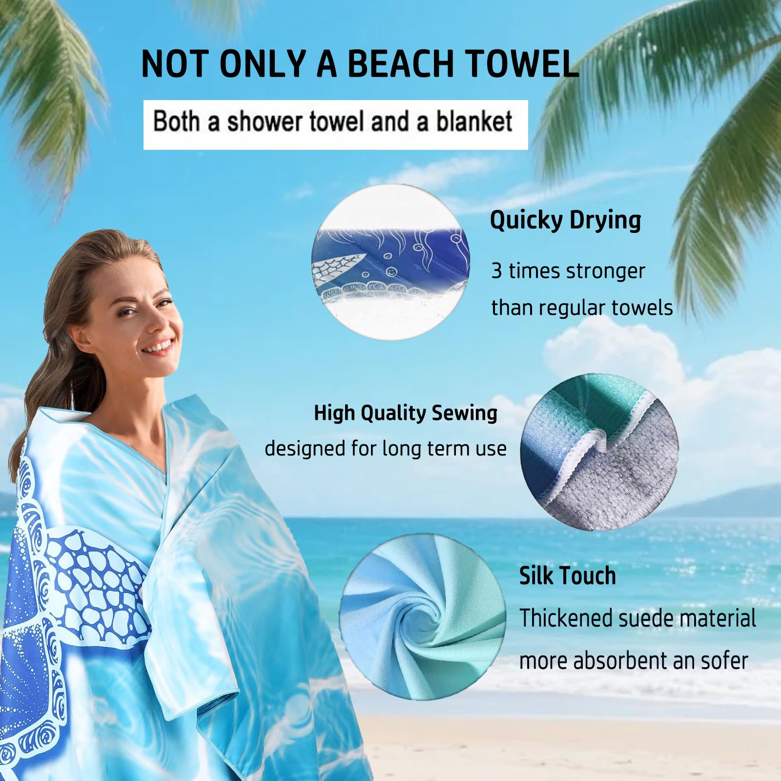 Lot de 2 serviettes de plage en microfibre pour adultes - Légères et à séchage rapide - Avec sac en filet - Anti-sable - Pour la plage, le camping, la natation, la salle de sport, le sport