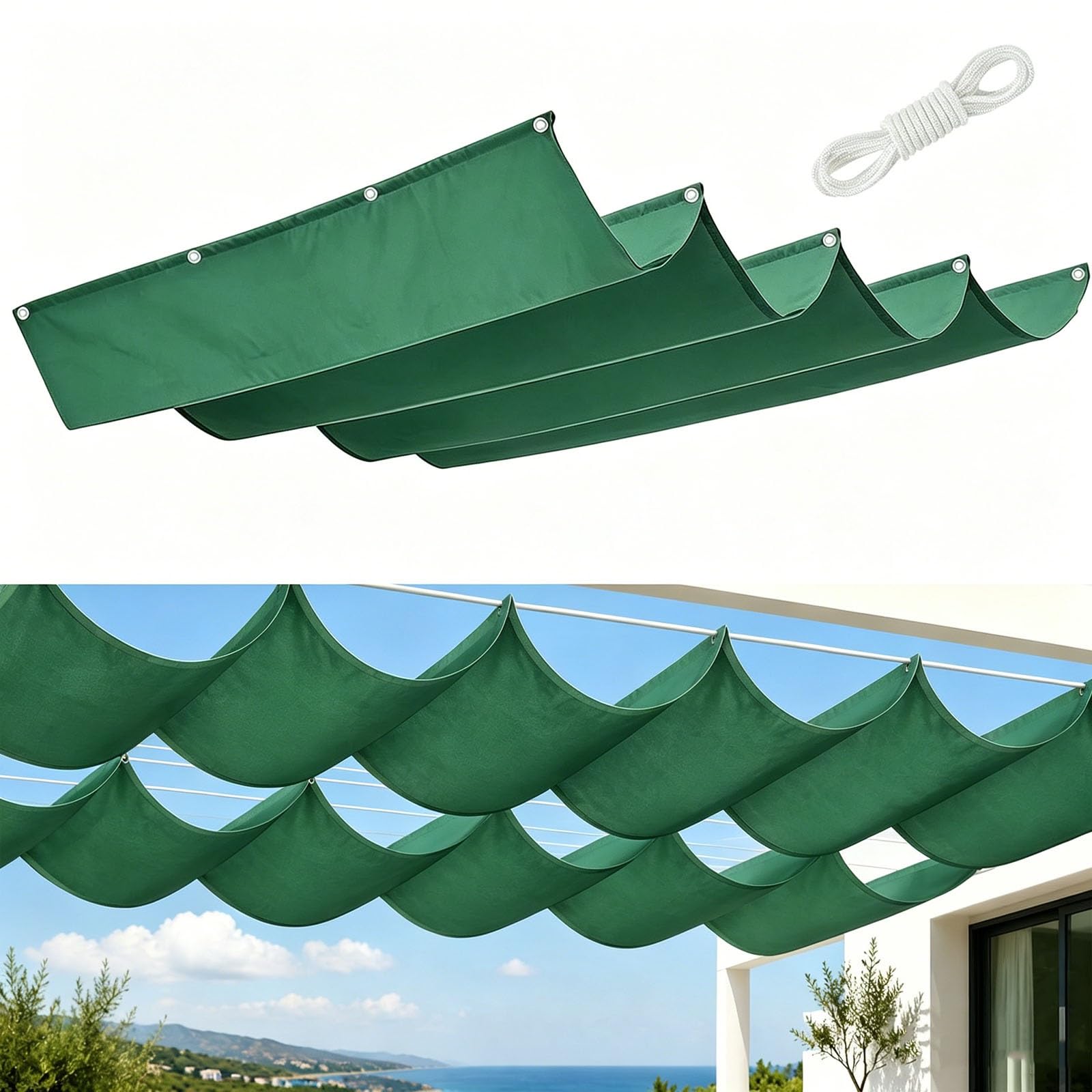 Toldo de lona tipo onda ajustable hecho con tela PES impermeable ideal para balcones y terrazas